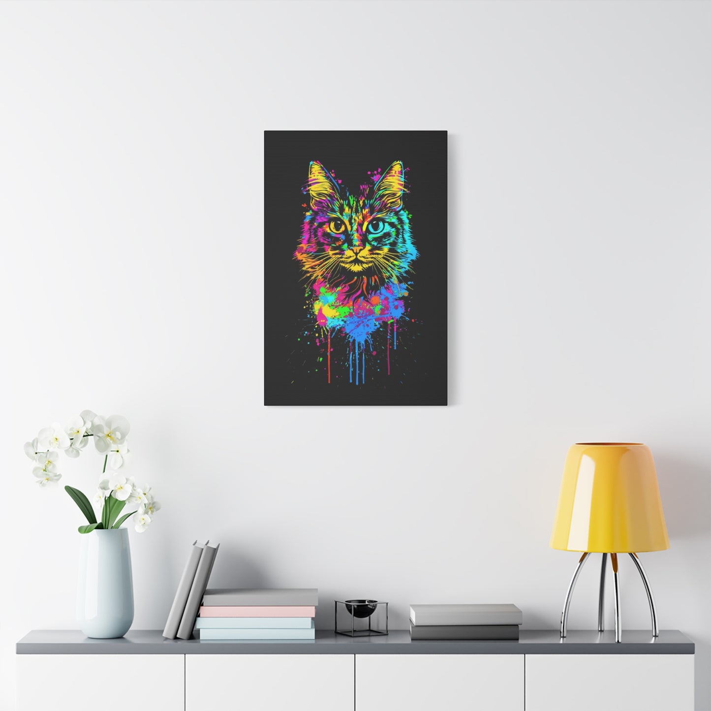 Neon Cat Design Matte Canvas Framed Print - VYBE Shop