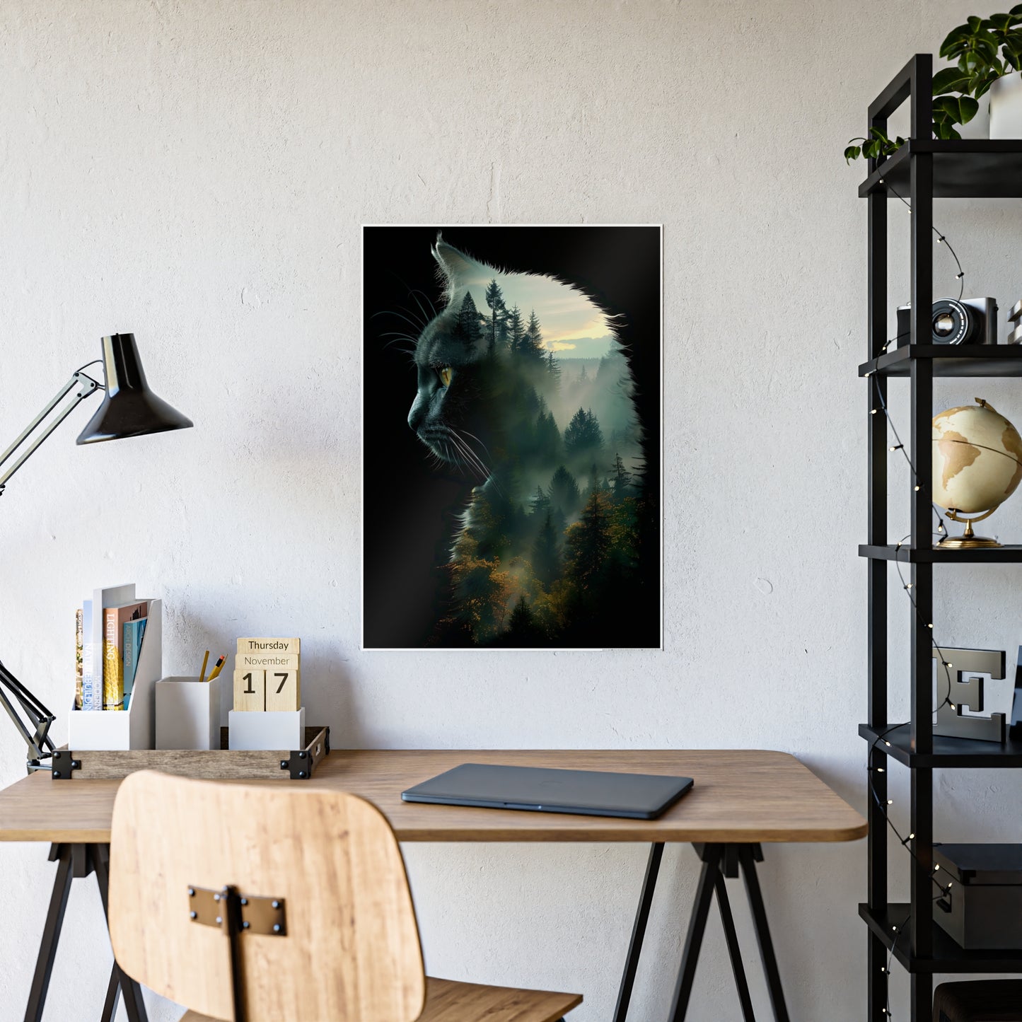 Mystical Cat Wall Art Print - Glossy Poster for Cat Lovers, Unique Nature-Inspired Home Decor - VYBE Shop