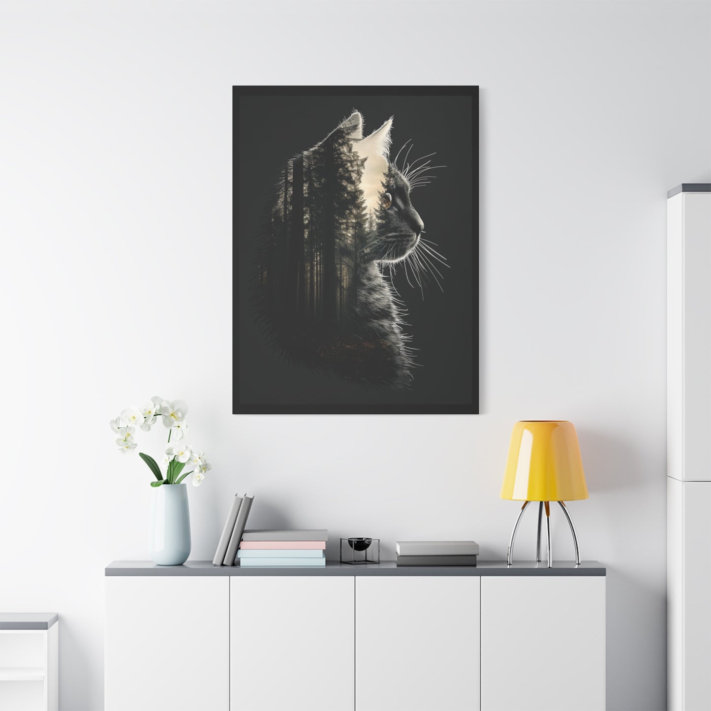 Black Cat Forest Canvas Art, Cat Lover Decor, Unique Wall Artwork, Modern Home Decoration, Gift for Animal Lovers, Nature-Inspired Art - VYBE Shop
