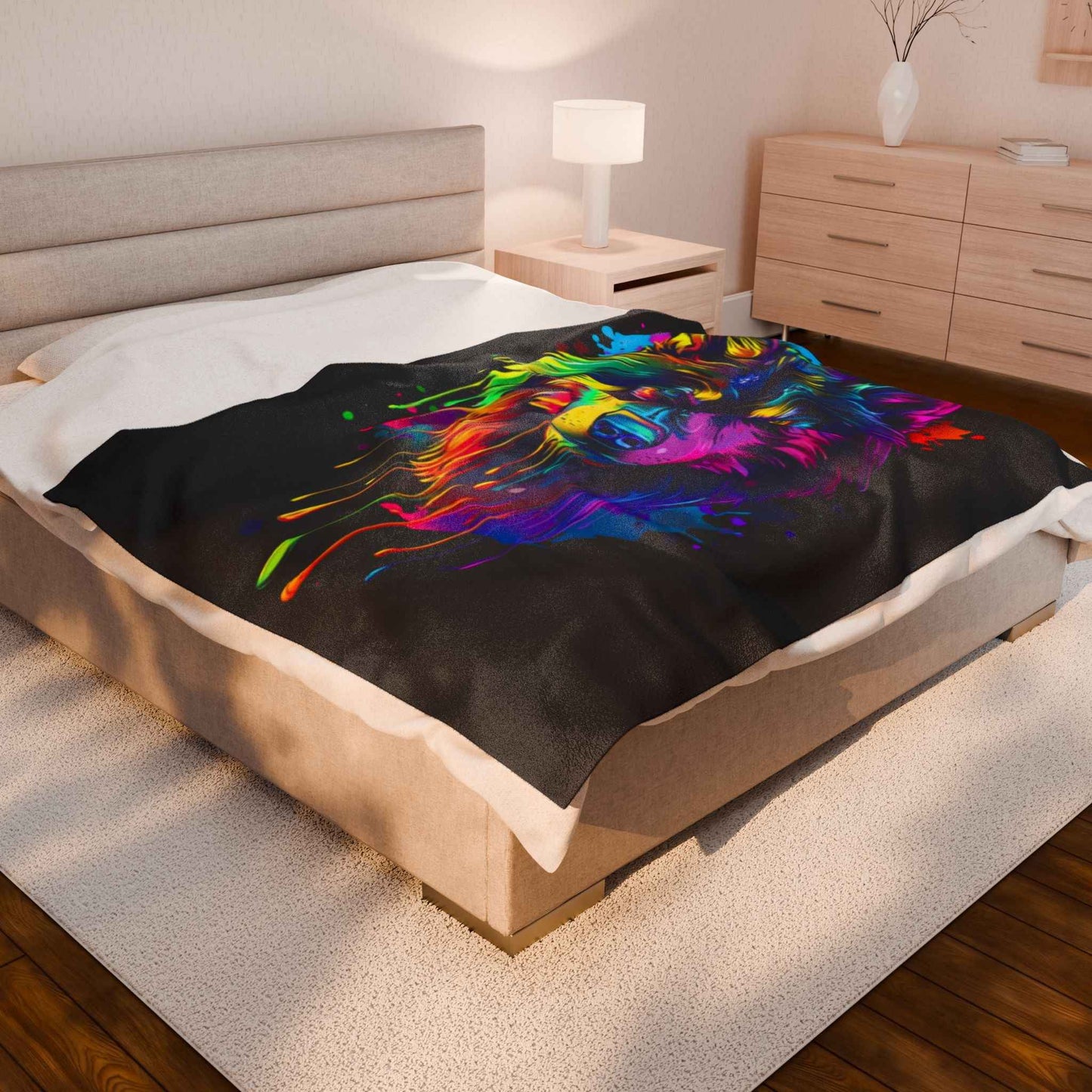 Colorful Wolf Plush Blanket