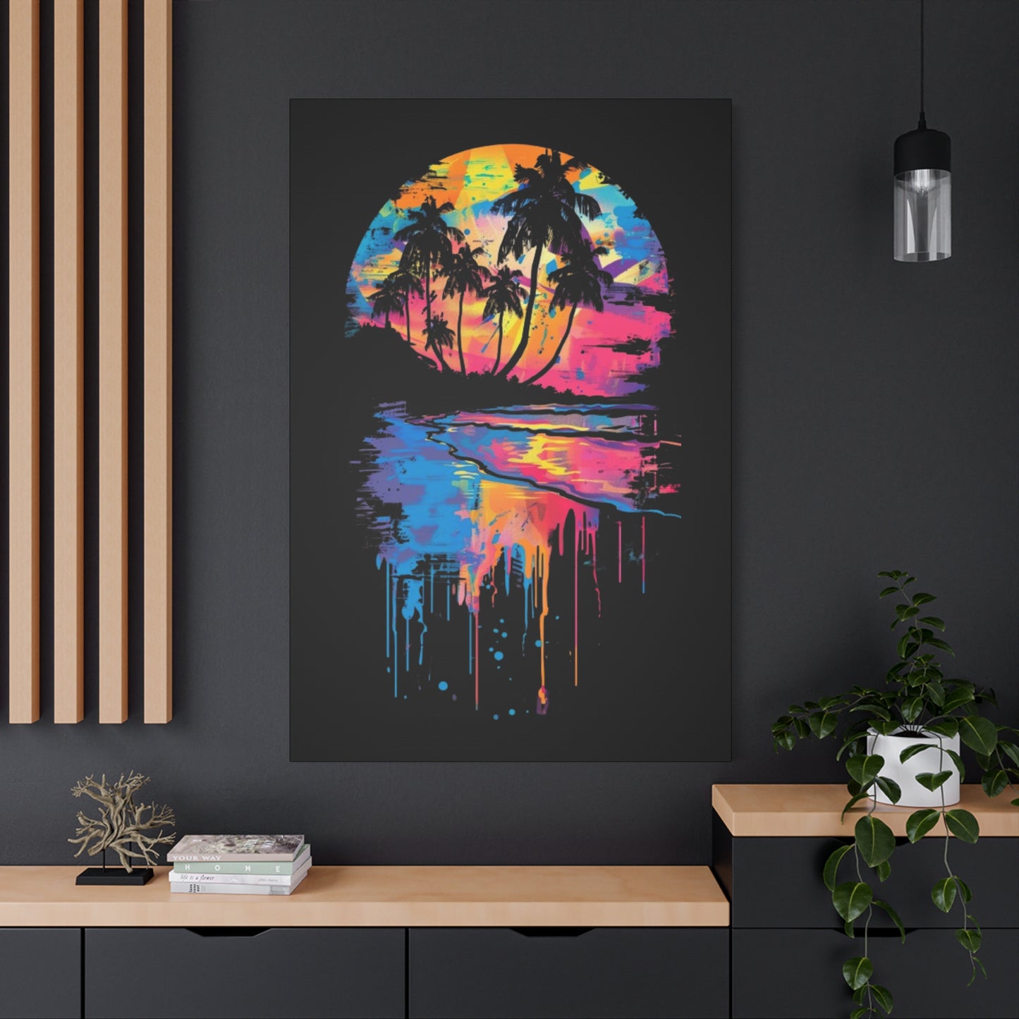 Neon Beach Sunset Canvas Art Print, Tropical Wall Decor, Home Aesthetic, Summer Vibes, Gift for Beach Lovers - VYBE Shop