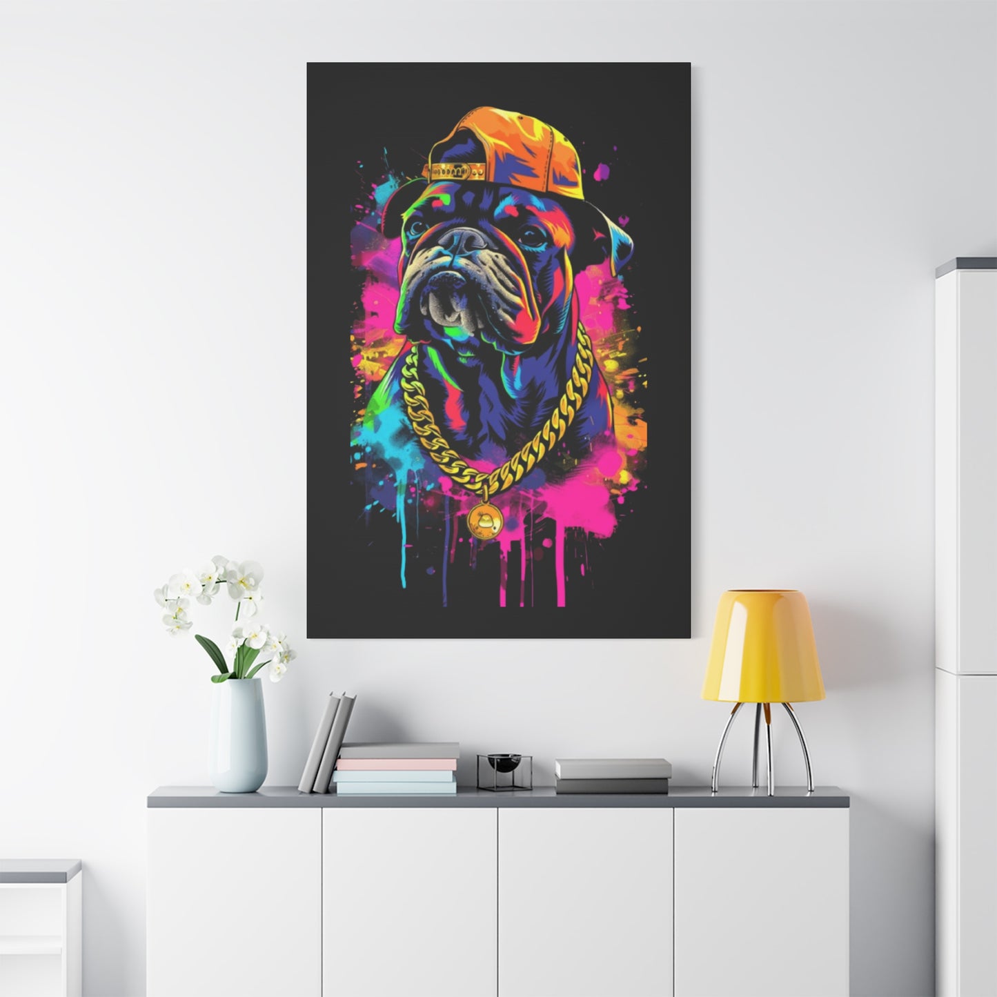 Vibrant Dog In Chain Canvas Print - VYBE Shop