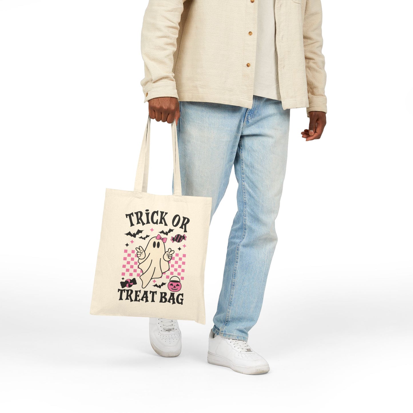 Halloween Trick or Treat Tote Bag, Spooky Cute Bag, Cute Canvas Carryall, Fall Festival Essential - VYBE Shop