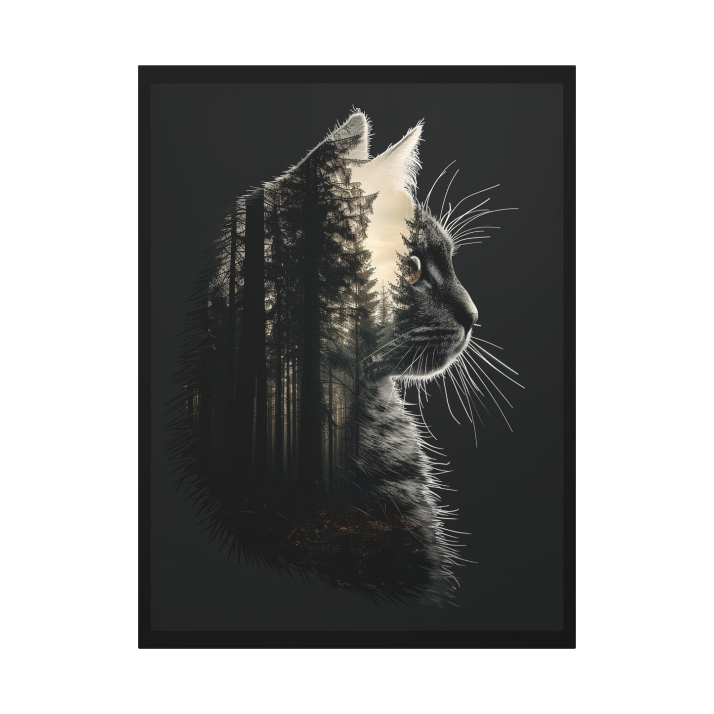 Black Cat Forest Canvas Art, Cat Lover Decor, Unique Wall Artwork, Modern Home Decoration, Gift for Animal Lovers, Nature-Inspired Art - VYBE Shop