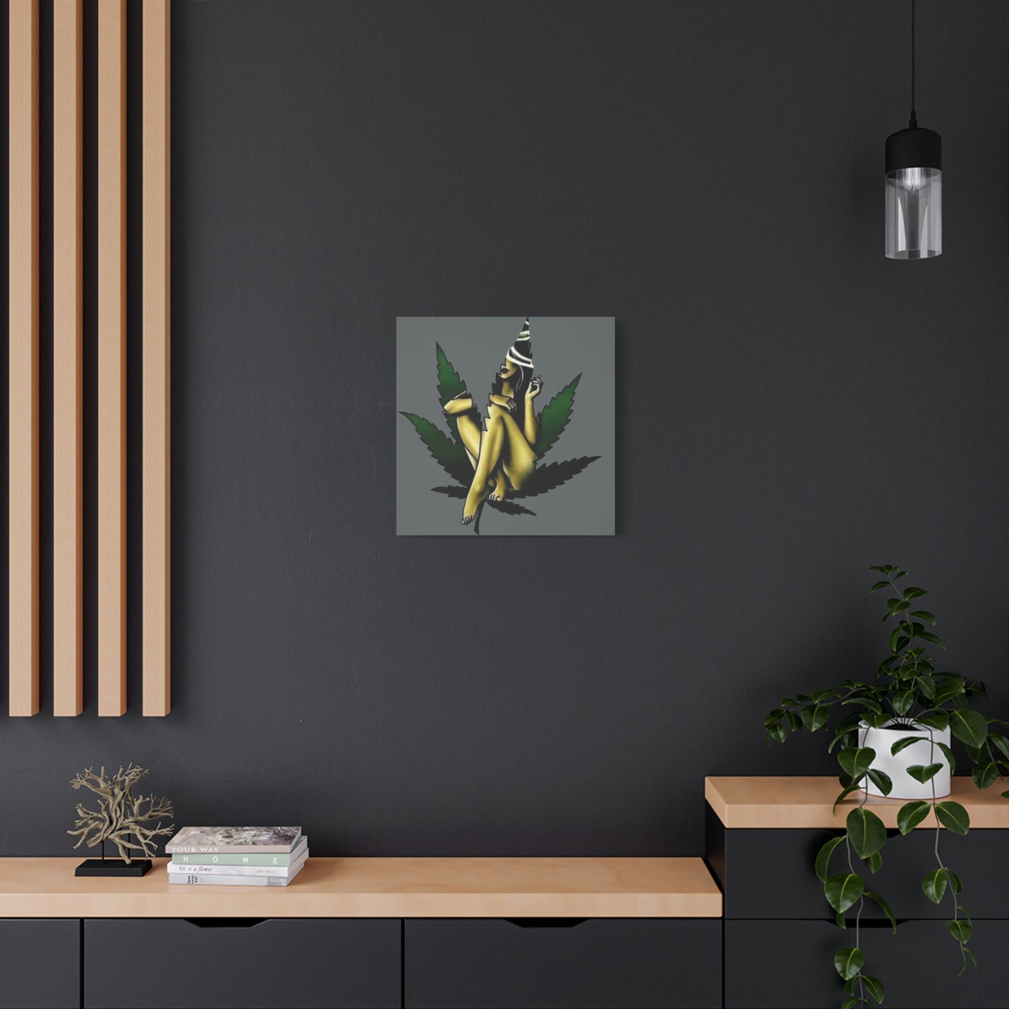 Artistic Cannabis Wall Canvas, Stretched Wall Art, Home Decor, Unique Gift, Bohemian Vibe, Chill Atmosphere - VYBE Shop