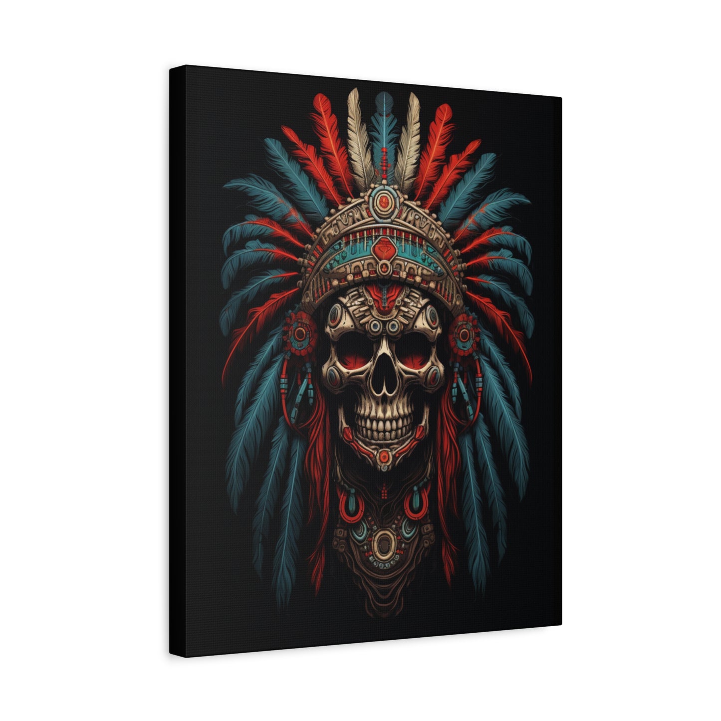 Skull Warrior Canvas Art Print, Stretched Artwork for Home Decor, Tribal Wall Art, Unique Gift, Boho Aesthetic - VYBE Shop
