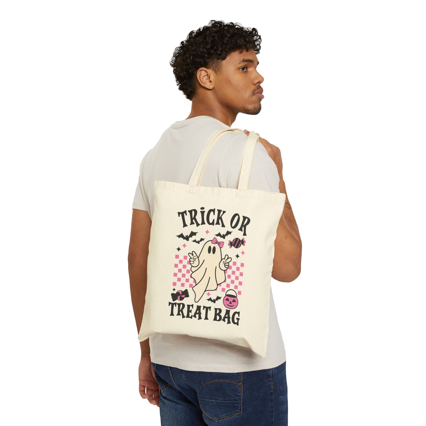 Halloween Trick or Treat Tote Bag, Spooky Cute Bag, Cute Canvas Carryall, Fall Festival Essential - VYBE Shop