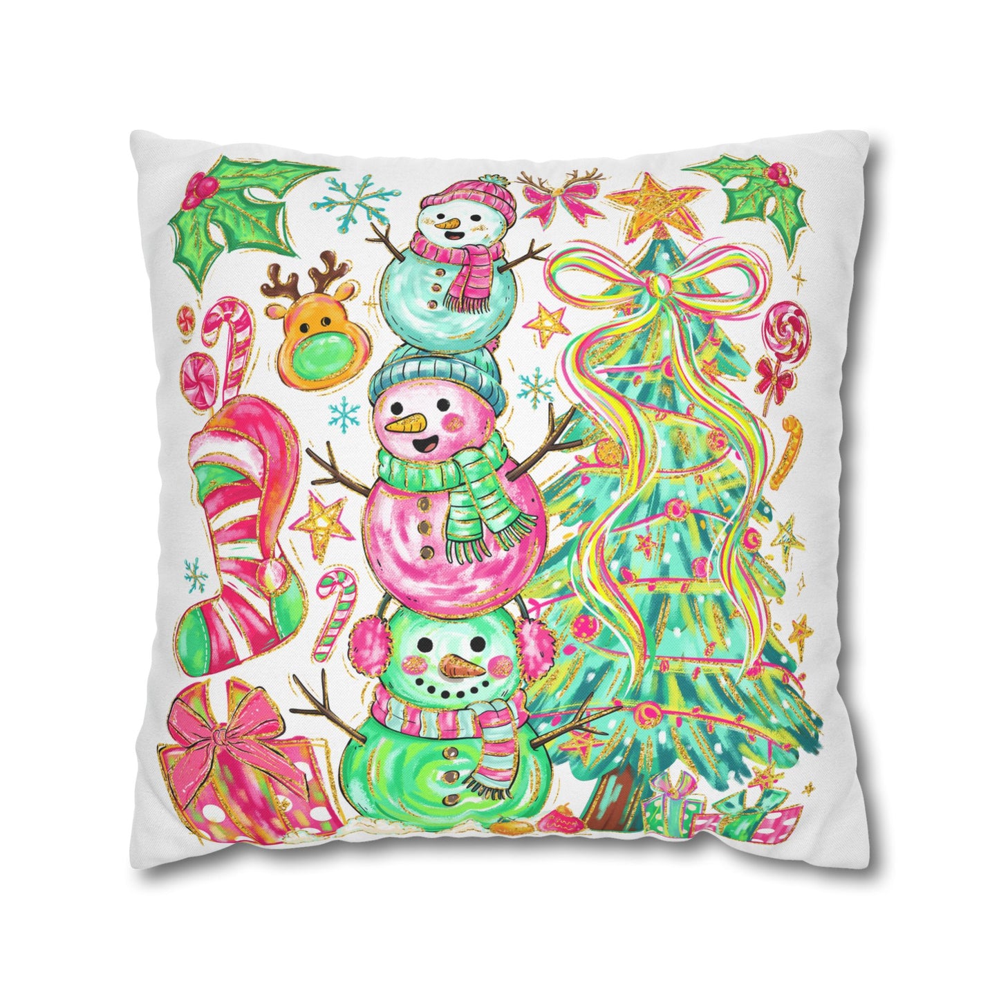 Festive Christmas Pillowcase, Holiday Decor, Winter Home Accent, Cute Snowman Design, Cozy Cushion Cover - VYBE Shop