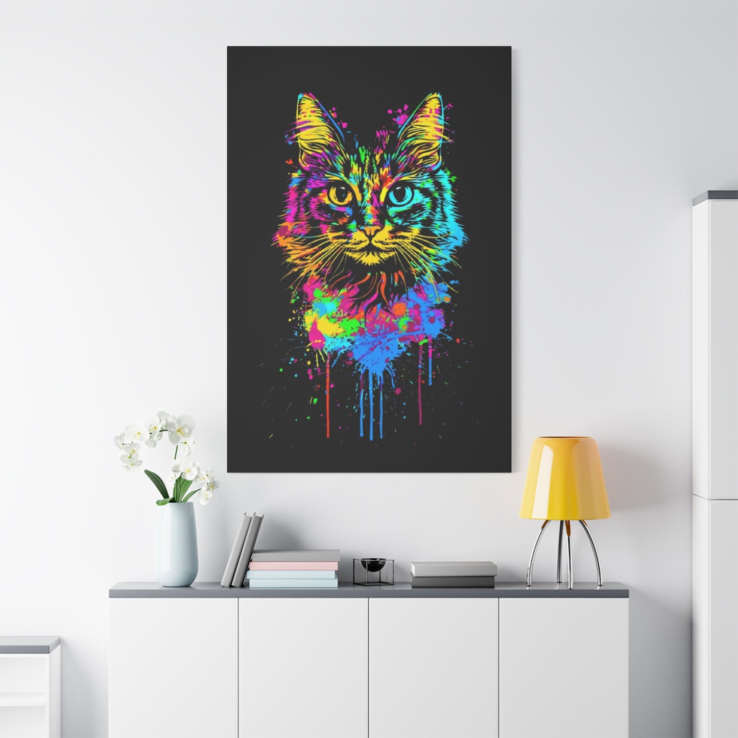 Neon Cat Design Matte Canvas Framed Print - VYBE Shop