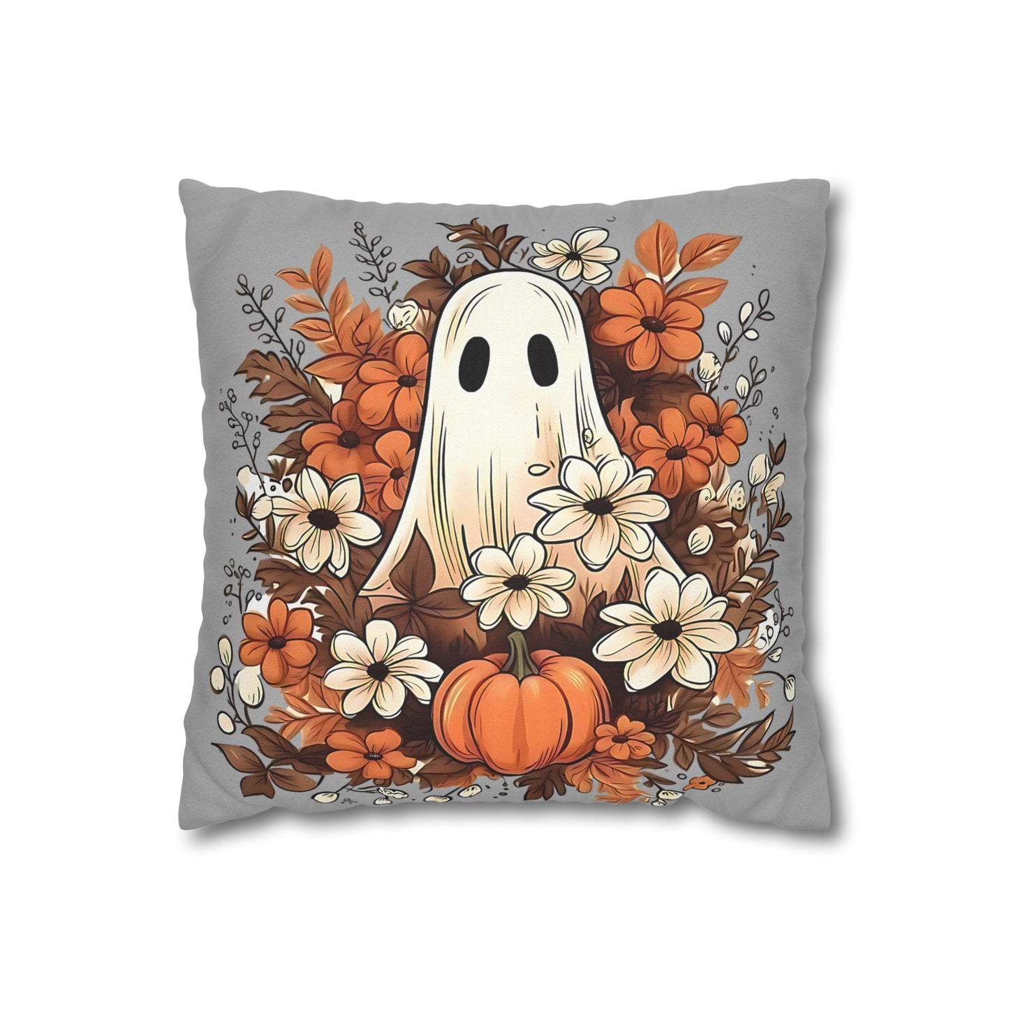 Fall Ghost Pillowcase for Halloween Home Decor, Cozy Pumpkin Floral Accent, Spooky Autumn Vibes - VYBE Shop