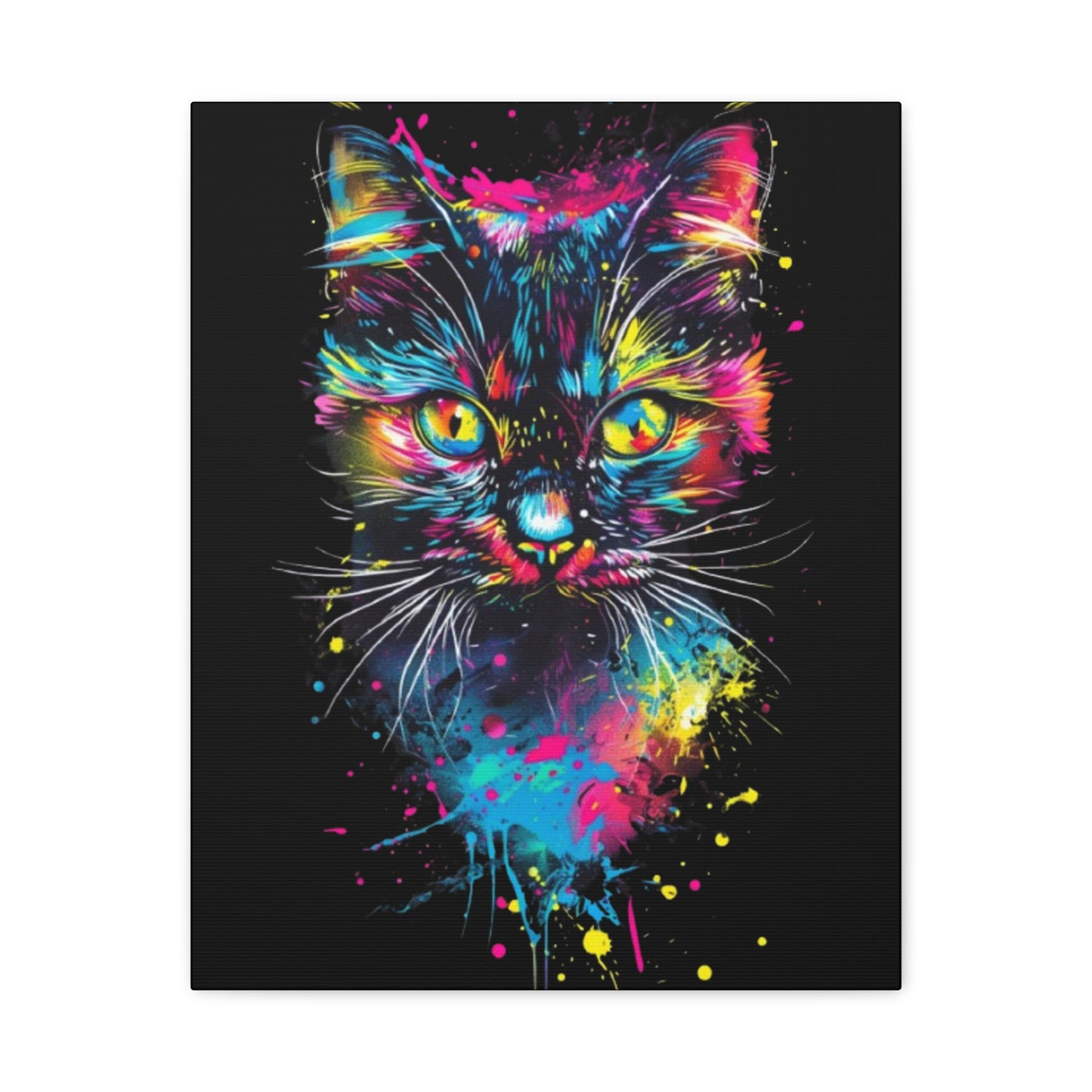 Neon Cat Art Canvas Wall Decor, Colorful Cat Portrait, Animal Wall Art, Cat Lover Gift, Home Decor - VYBE Shop