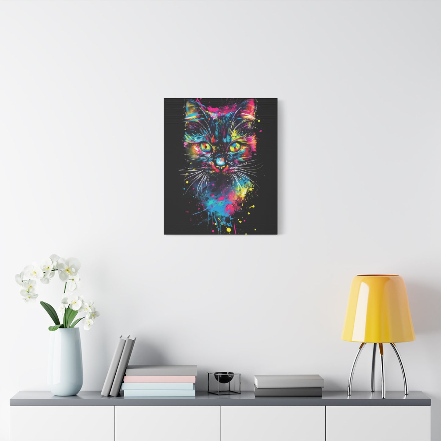 Neon Cat Art Canvas Wall Decor, Colorful Cat Portrait, Animal Wall Art, Cat Lover Gift, Home Decor - VYBE Shop