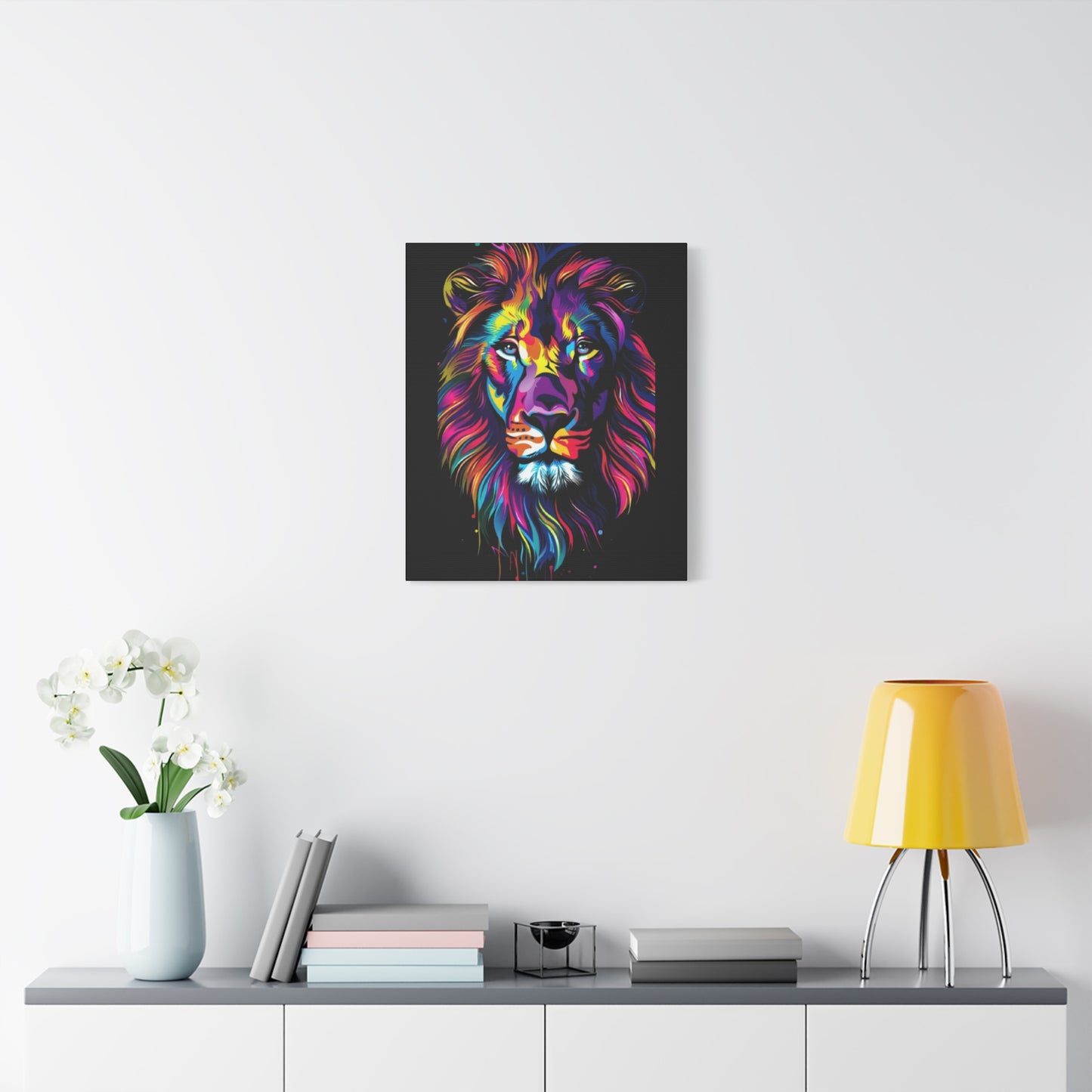 Neon Lion Art Canvas, Colorful Wall Decor, Animal Lover Gift, Home Decoration, Boho Style - VYBE Shop