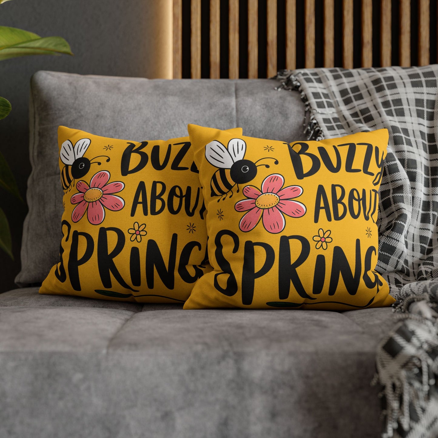 Buzzing Spring Pillowcase - Bee Themed Decorative Cushion Cover for Spring Home Decor and Floral Accent Gifts - VYBE Shop