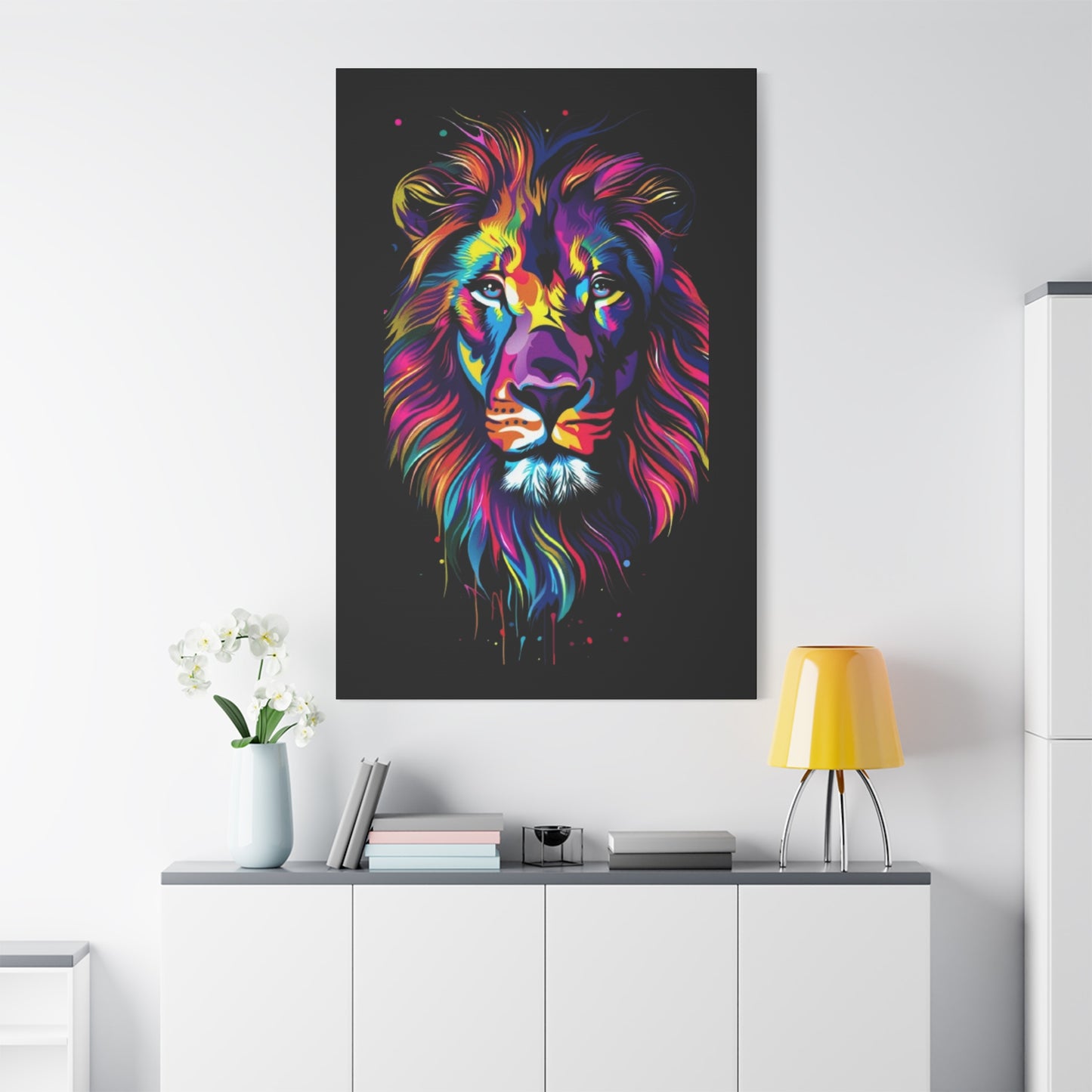 Neon Lion Art Canvas, Colorful Wall Decor, Animal Lover Gift, Home Decoration, Boho Style - VYBE Shop