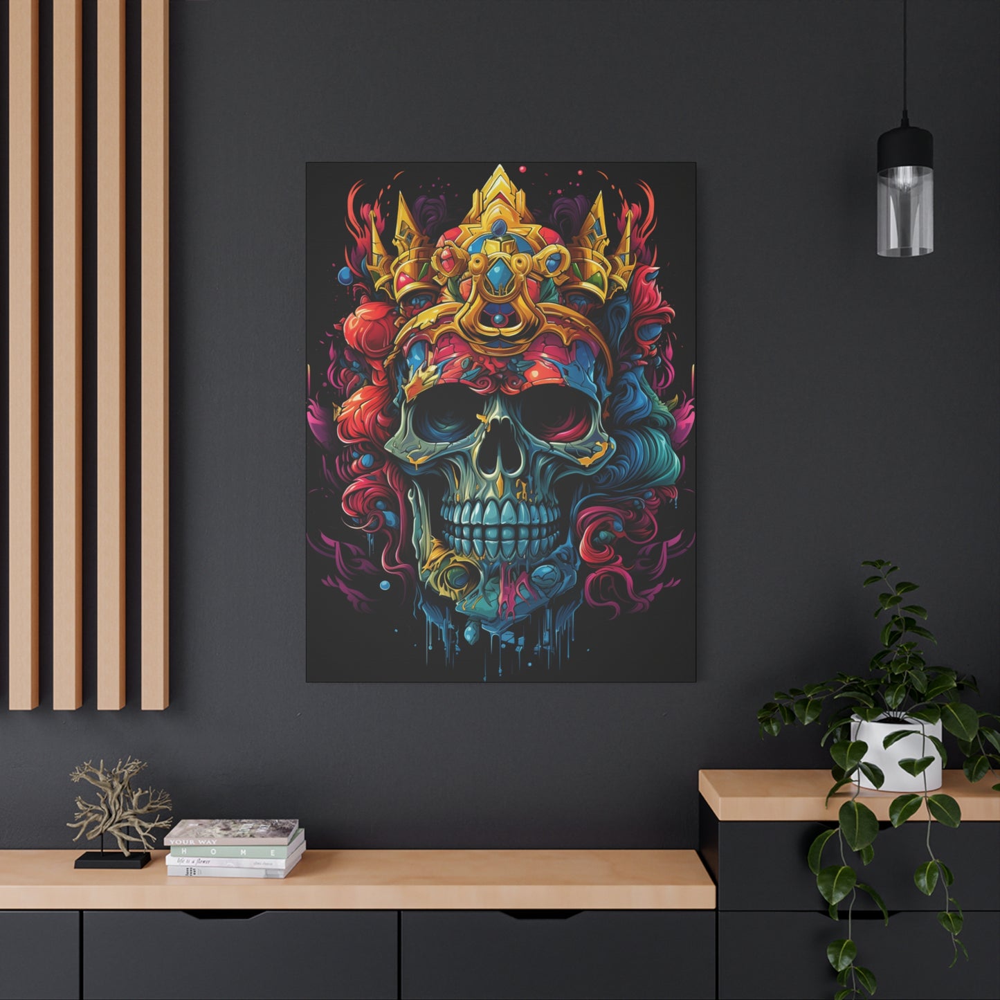 Vibrant Skull Canvas Art, Wall Decoration, Gothic Home Decor, Colorful Artwork, Unique Gift for Halloween, Artistic Wall Hanging - VYBE Shop
