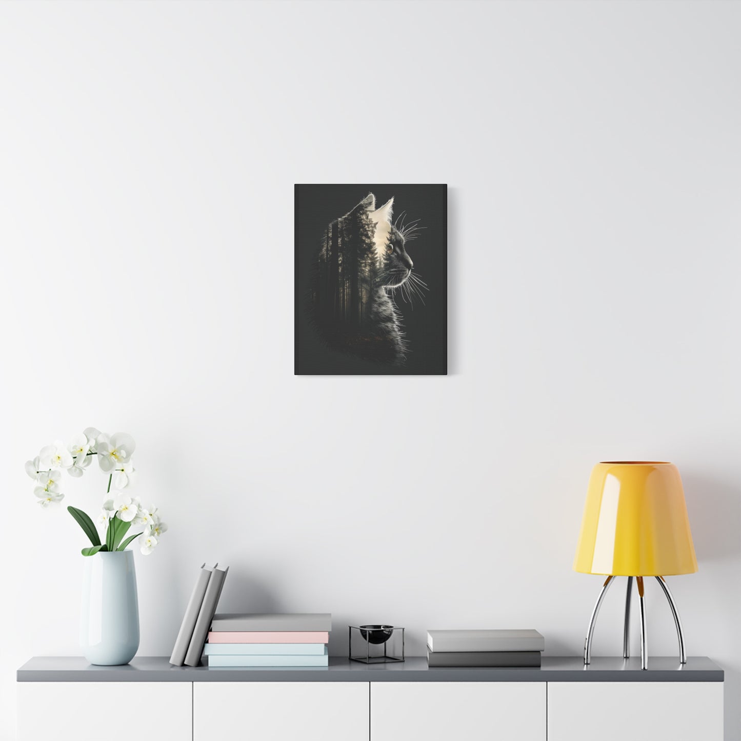 Black Cat Forest Canvas Art, Cat Lover Decor, Unique Wall Artwork, Modern Home Decoration, Gift for Animal Lovers, Nature-Inspired Art - VYBE Shop