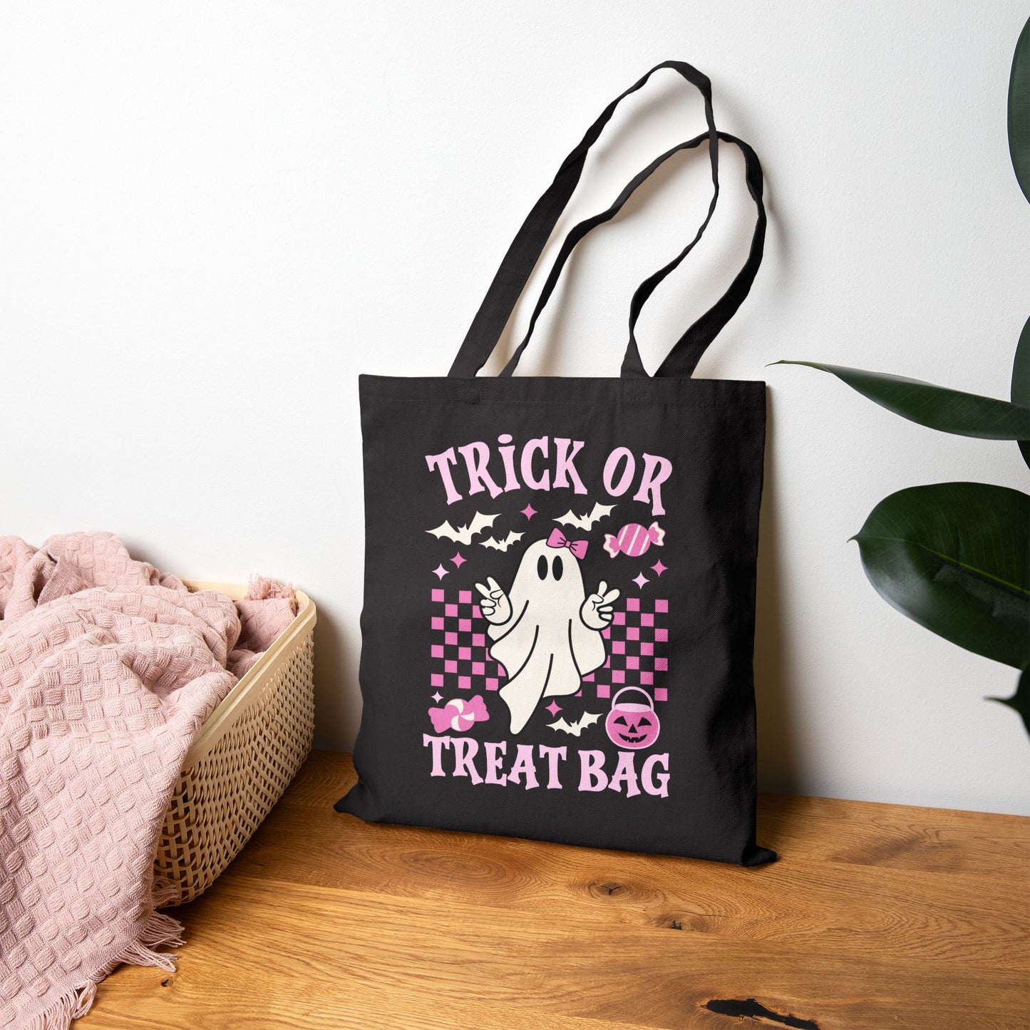 Halloween Trick or Treat Tote Bag, Spooky Cute Bag, Cute Canvas Carryall, Fall Festival Essential - VYBE Shop
