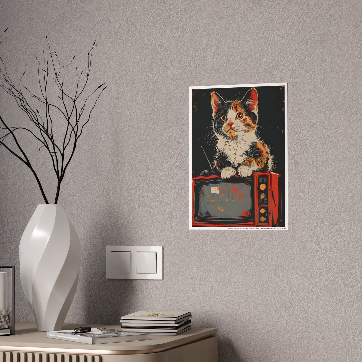 Cat Vintage Poster - Retro Cat TV Gloss Wall Art & Animal Decor - VYBE Shop