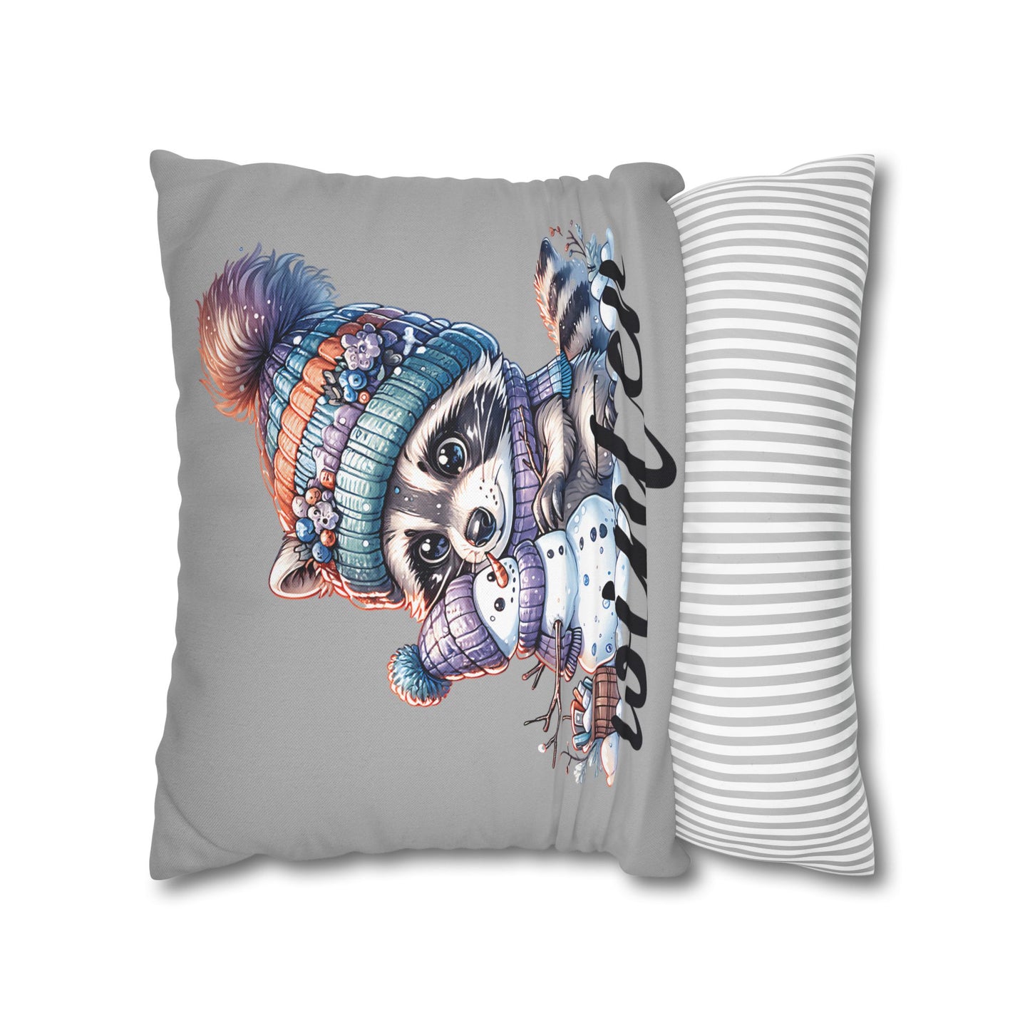 Winter Raccoon Pillowcase - Cozy Cute Animal Cushion for Seasonal Home Decor and Holiday Gift Idea - VYBE Shop