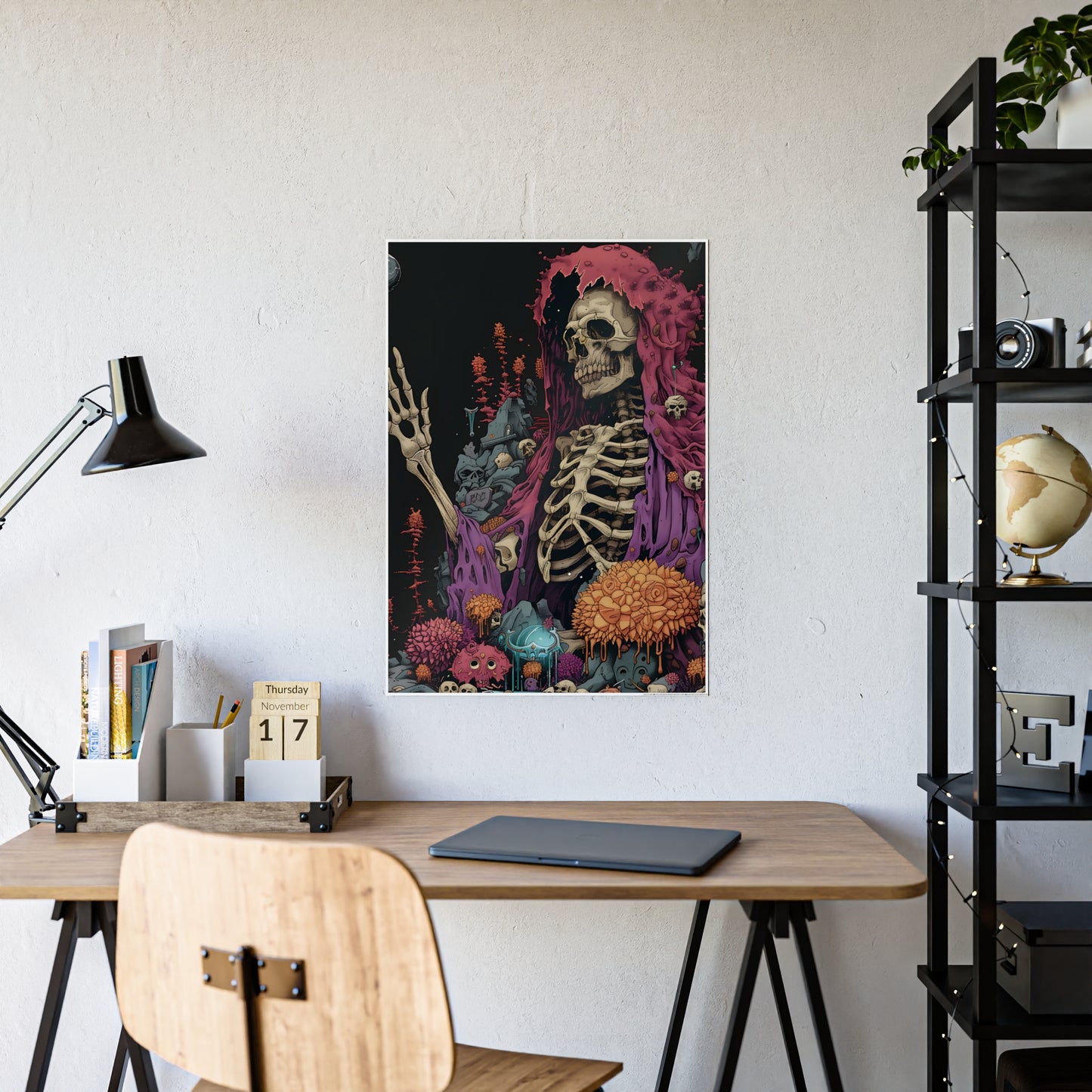 Skeleton Vibrant Skeleton Art Print, Glossy Poster, Gothic Wall Art - VYBE Shop