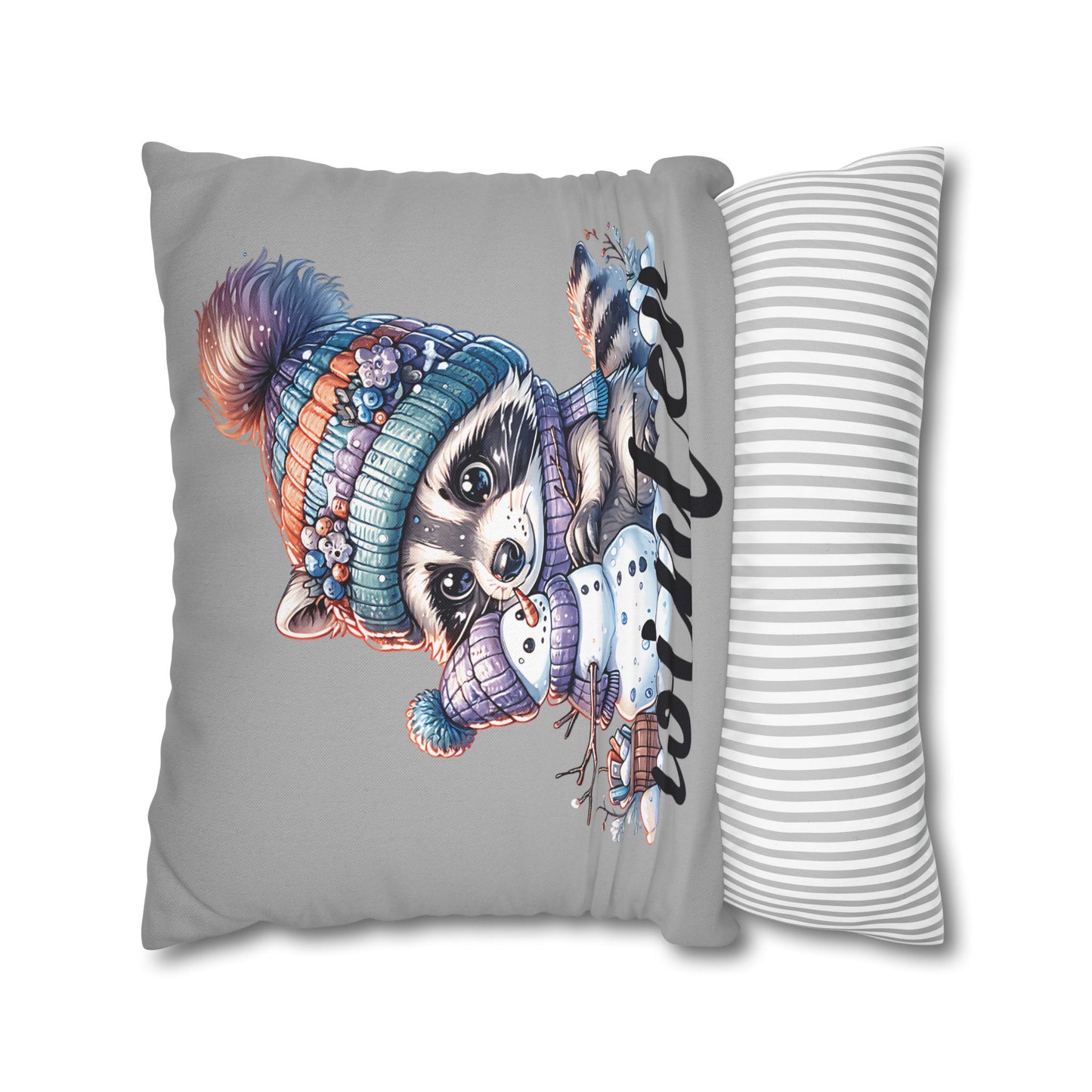 Winter Raccoon Pillowcase - Cozy Cute Animal Cushion for Seasonal Home Decor and Holiday Gift Idea - VYBE Shop