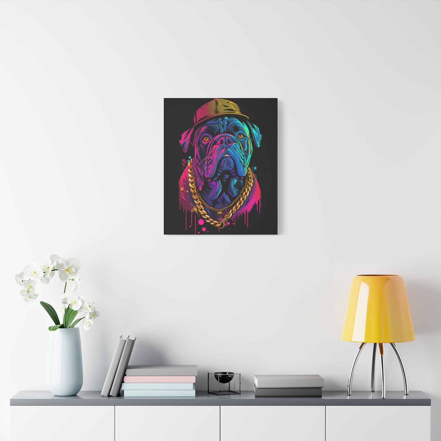 Neon Bulldog Canvas Art, Colorful Dog Wall Decor, Funky Pet Portrait, Dog Lover Gift, Unique Home Decoration - VYBE Shop