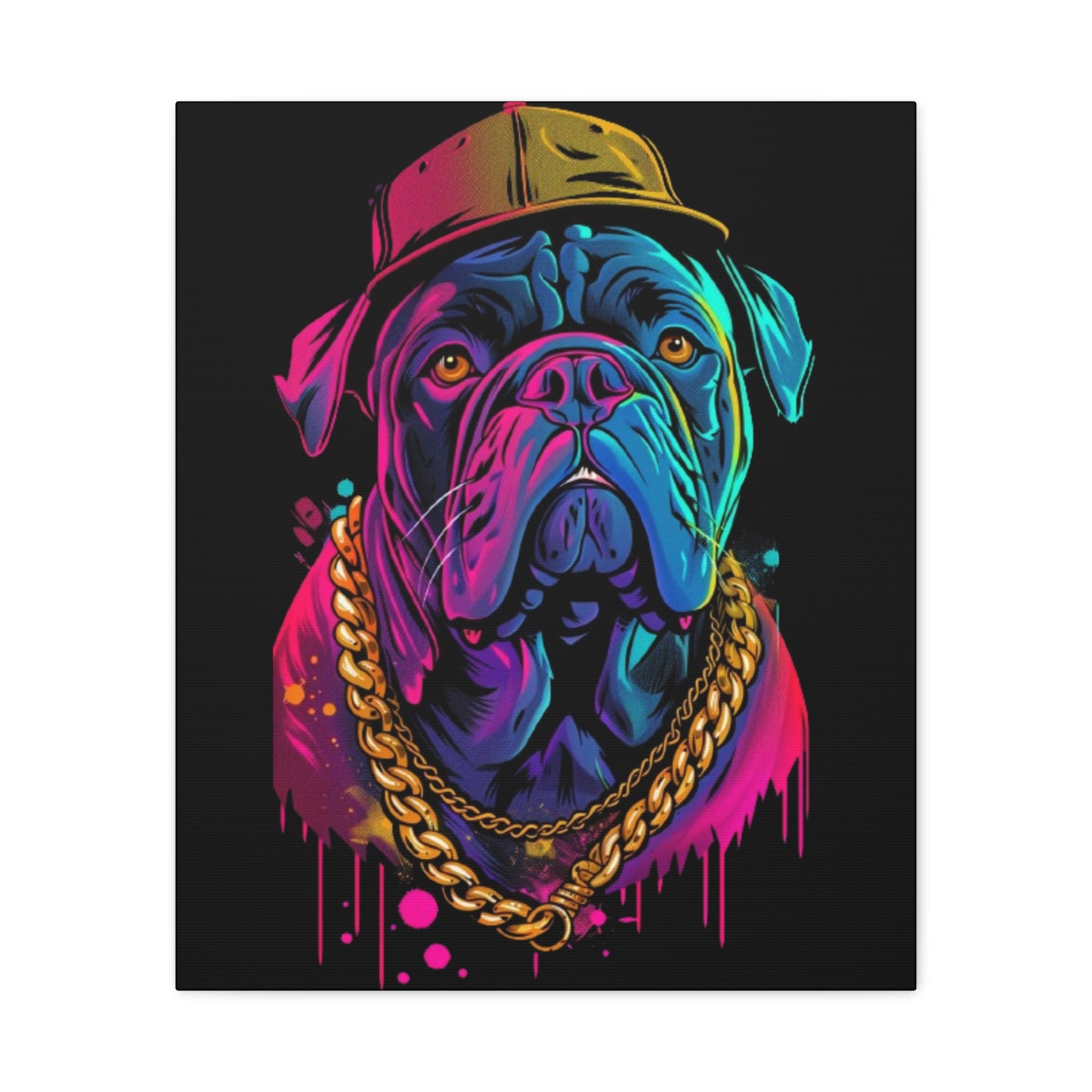 Neon Bulldog Canvas Art, Colorful Dog Wall Decor, Funky Pet Portrait, Dog Lover Gift, Unique Home Decoration - VYBE Shop