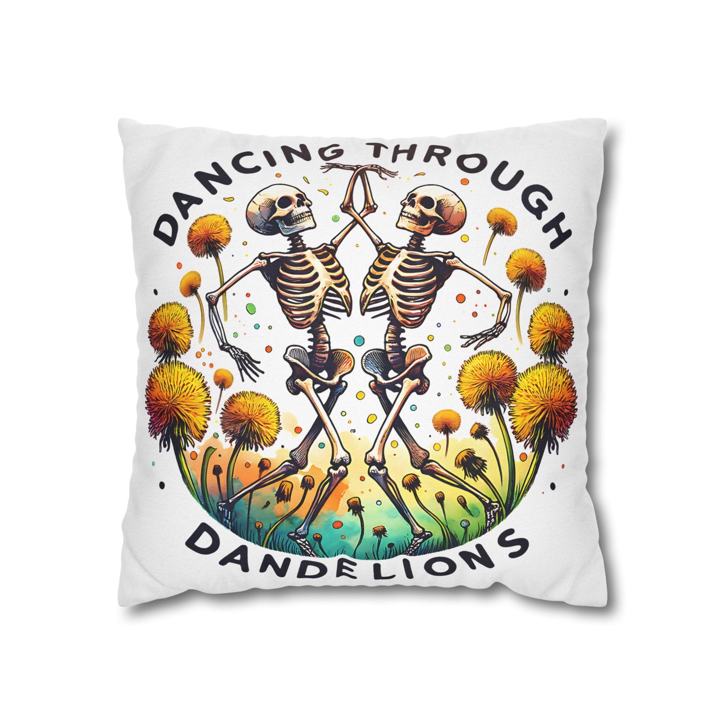 Dancing Through Dandelions Pillowcase - Decorative Accent for Cozy Home Decor, Perfect Gift for Halloween & Skeleton Lovers - VYBE Shop