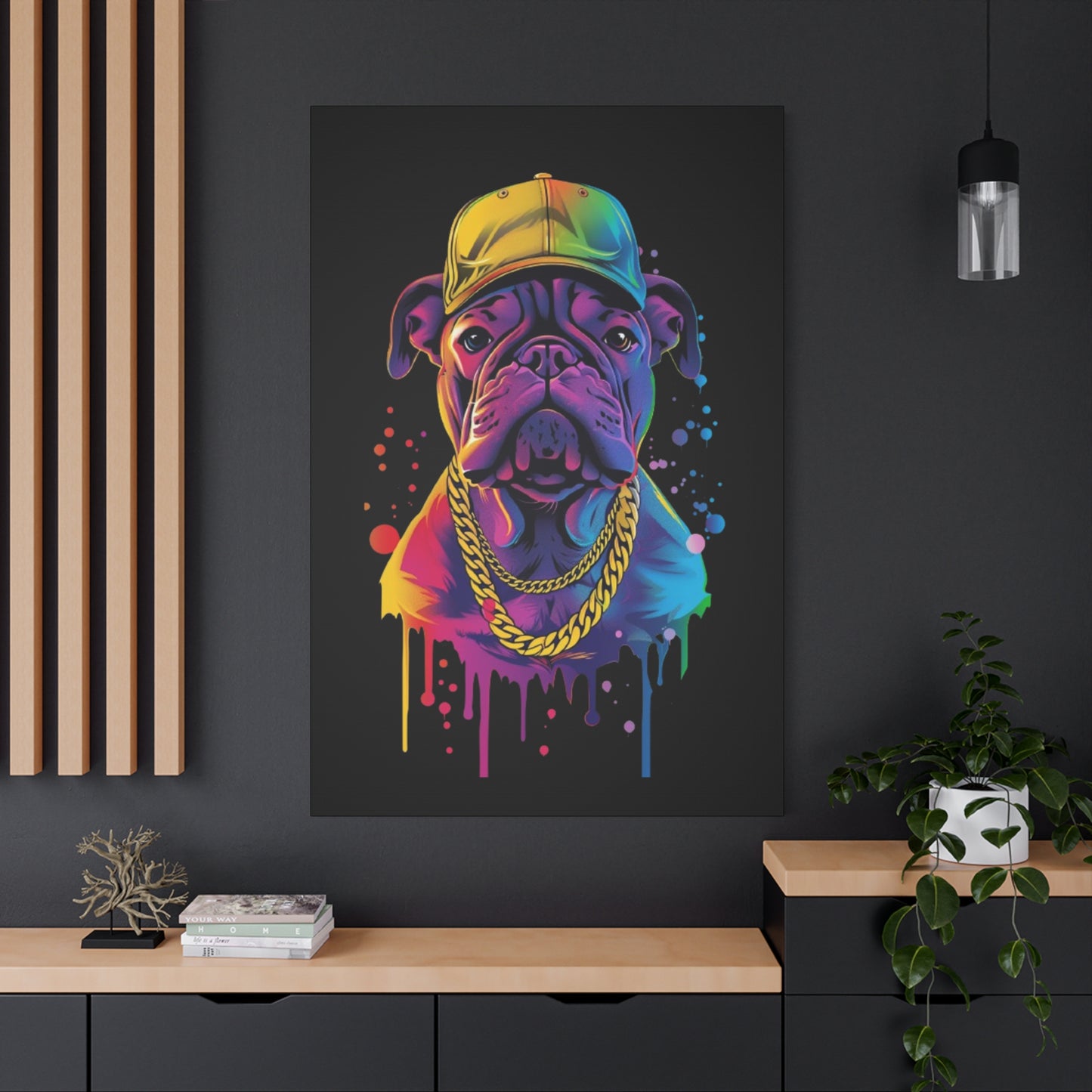 Neon Dog Portrait Canvas Art, Stretched Wall Decor, Pet Lover Gift, Funky Home Decor, Dog Themed Artwork, Unique Dog Gift - VYBE Shop