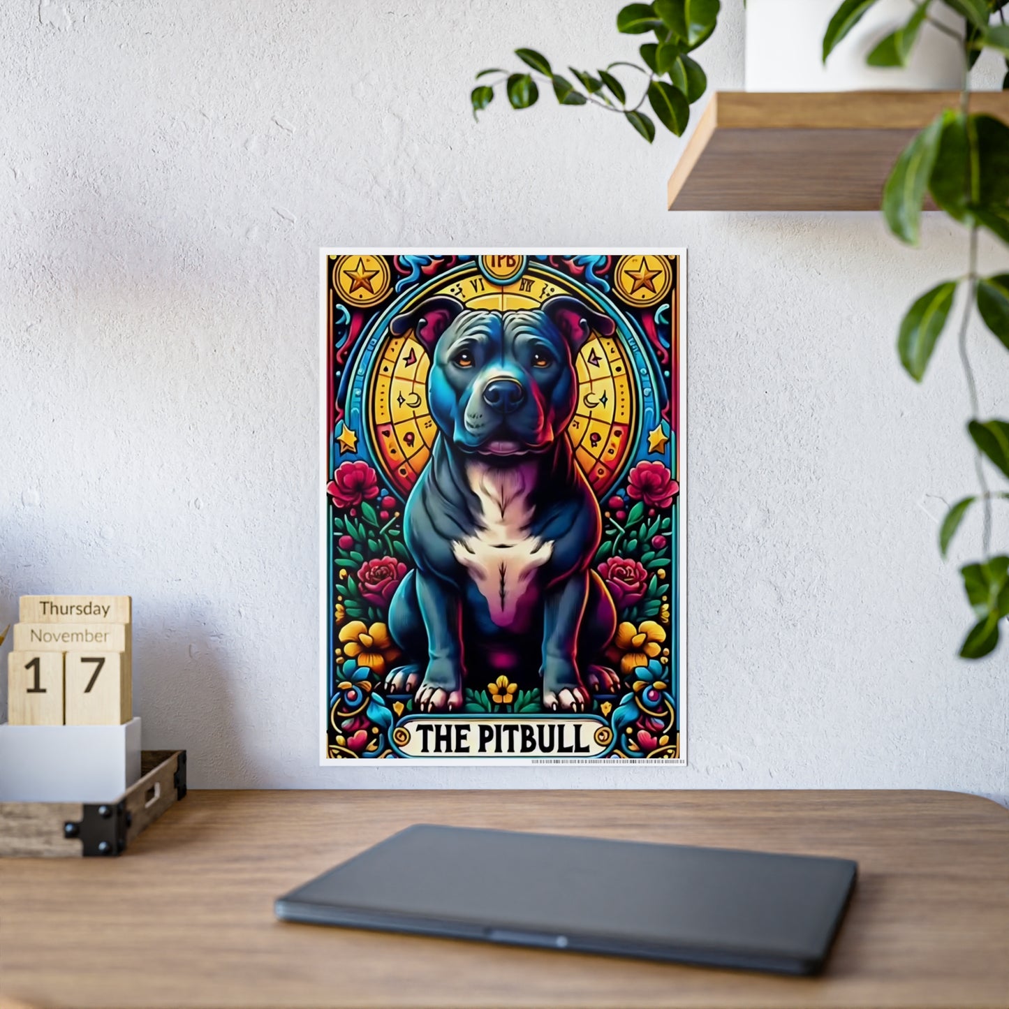 Pitbull Tarot Art Print | Colorful Gloss Poster for Dog Lovers - VYBE Shop