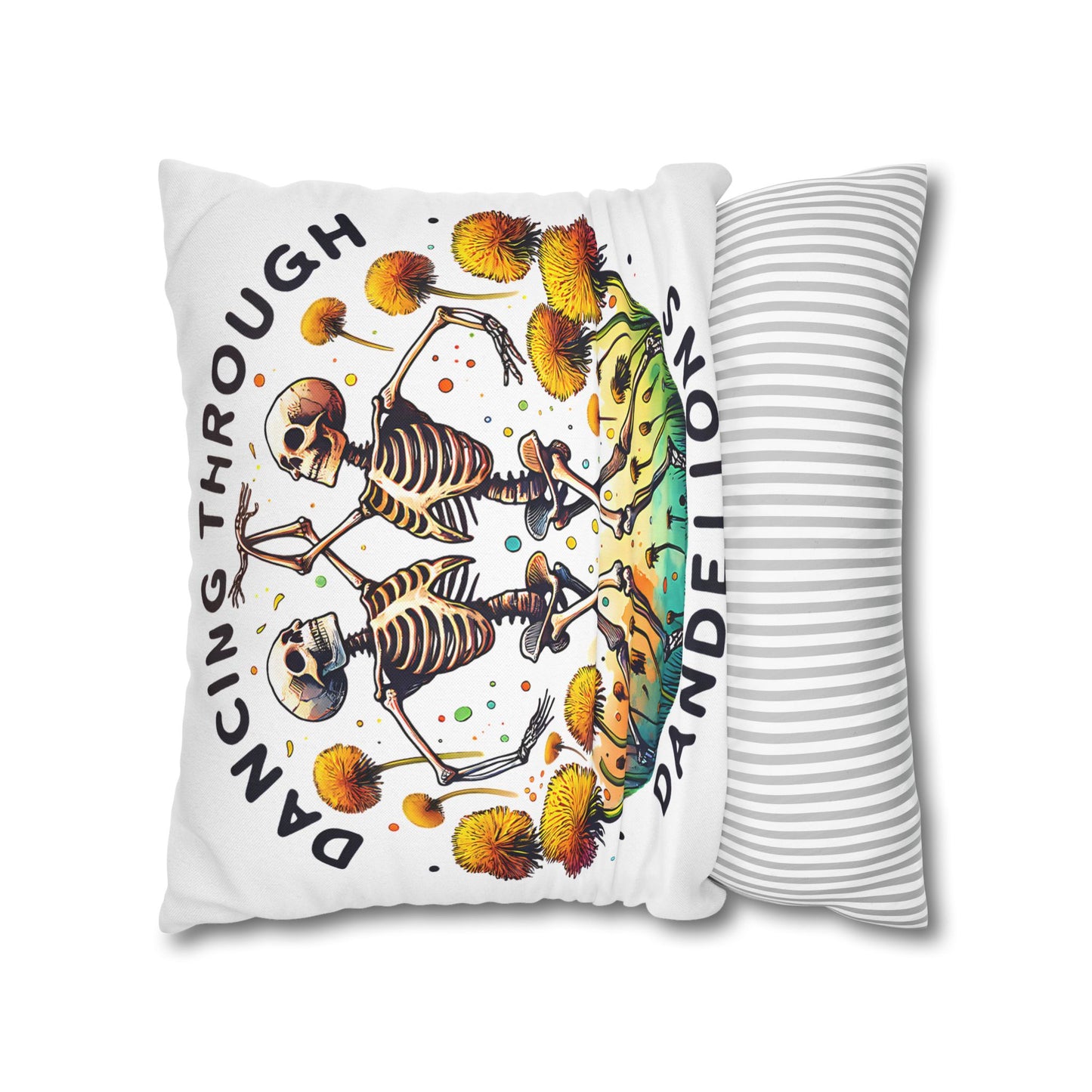 Dancing Through Dandelions Pillowcase - Decorative Accent for Cozy Home Decor, Perfect Gift for Halloween & Skeleton Lovers - VYBE Shop