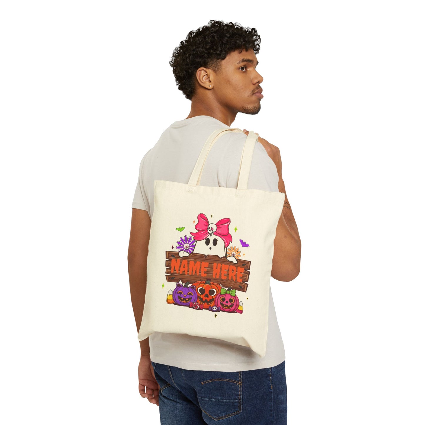 Cute Customizable Halloween Tote Bag, Spooky Canvas Bag, Personalized Trick or Treat Bag, Eco-Friendly - VYBE Shop