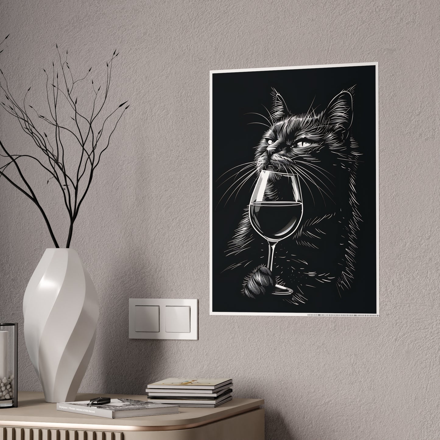 Cat Chic Cat Art Poster, Wine Lover Decor, Cat Poster, Pet Lover Gift, Wall Art Print - VYBE Shop