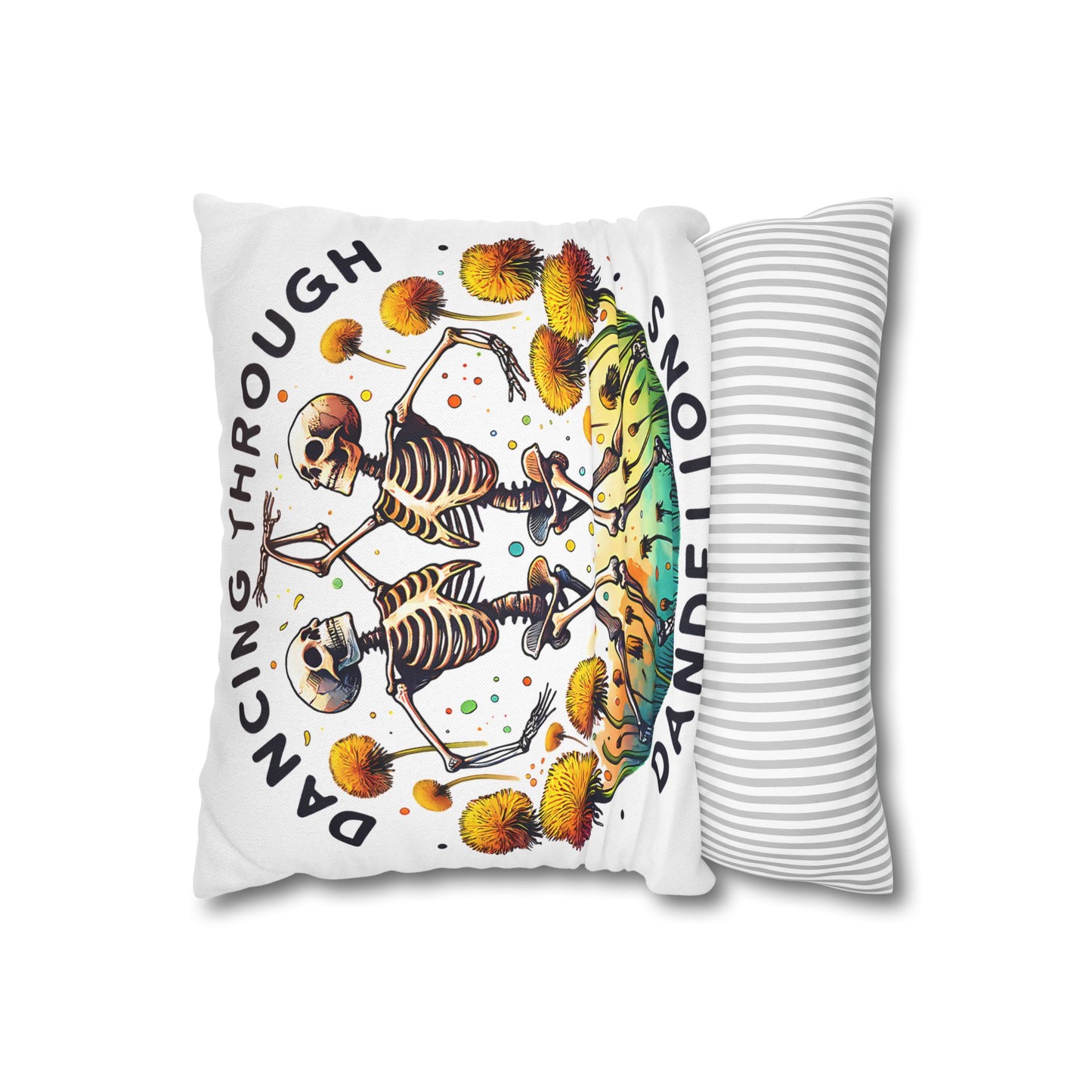Dancing Through Dandelions Pillowcase - Decorative Accent for Cozy Home Decor, Perfect Gift for Halloween & Skeleton Lovers - VYBE Shop