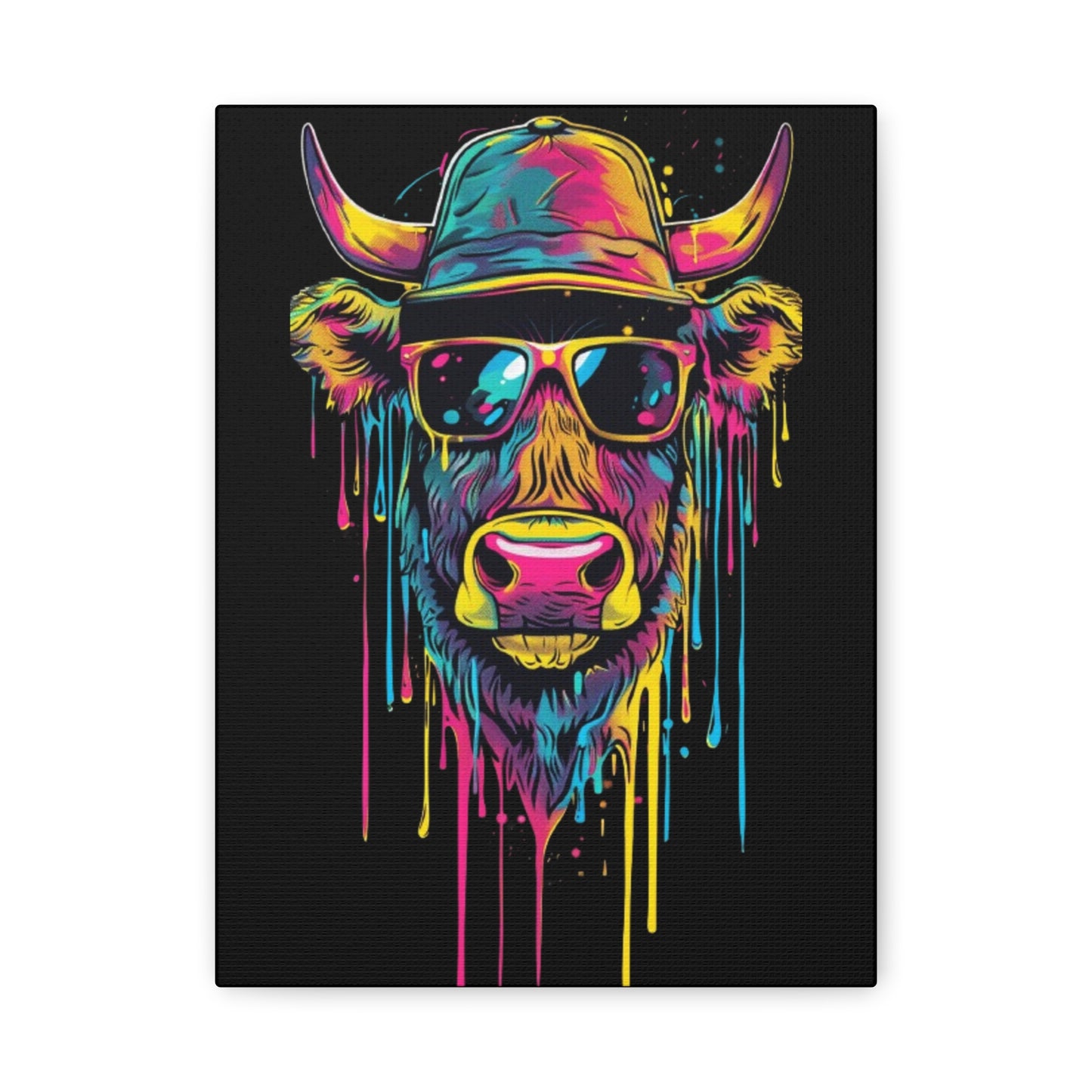 Neon Cow Canvas Wall Art, Funky Cow Print for Home Decor, Cow Lover Gift, Bright Wall Hanging, Unique Art for Living Room - VYBE Shop