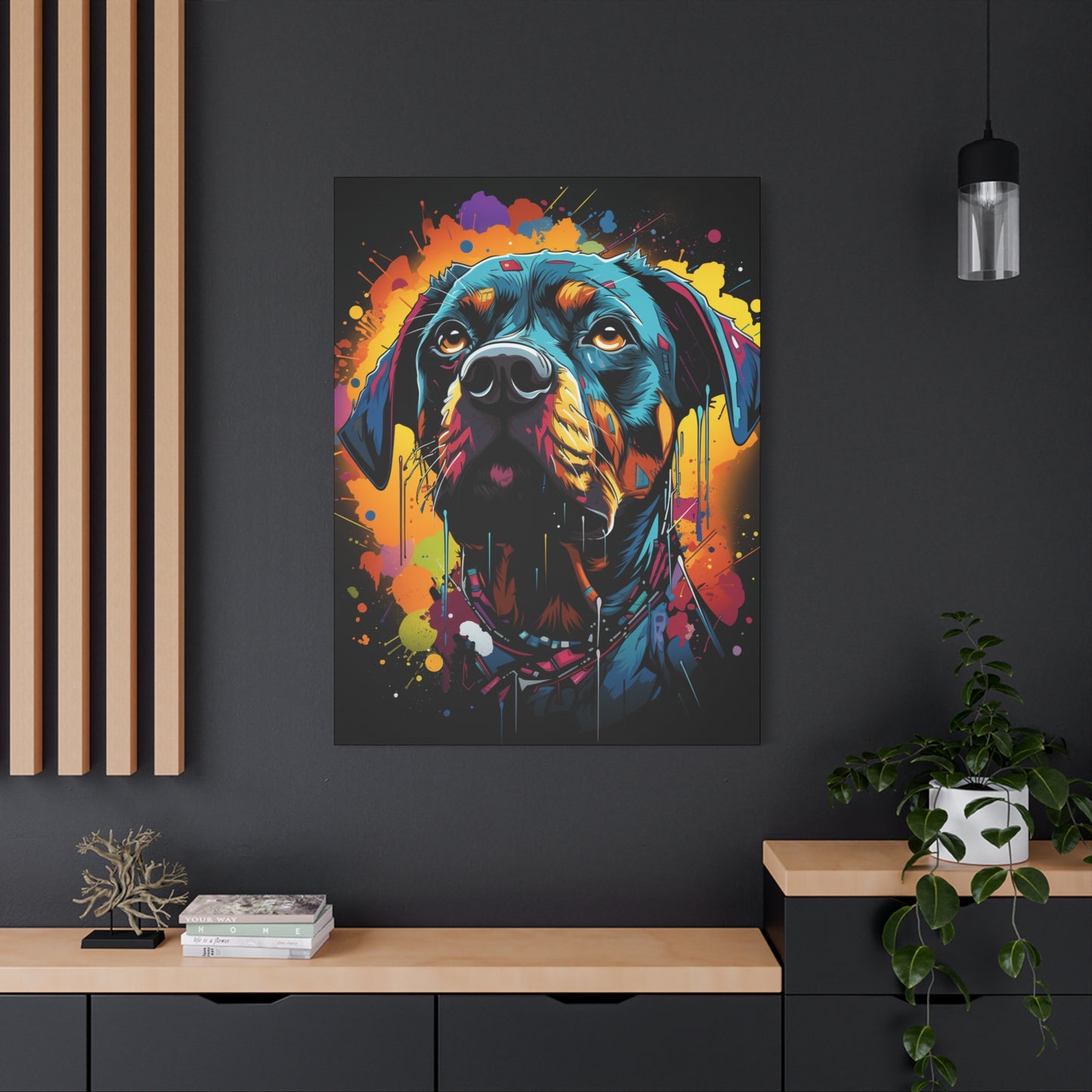 Neon Dog Art Canvas Print, Pet Memorial Decoration, Colorful Wall Art, Rottweiler Decor, Animal Lover Gift, Statement Artwork - VYBE Shop