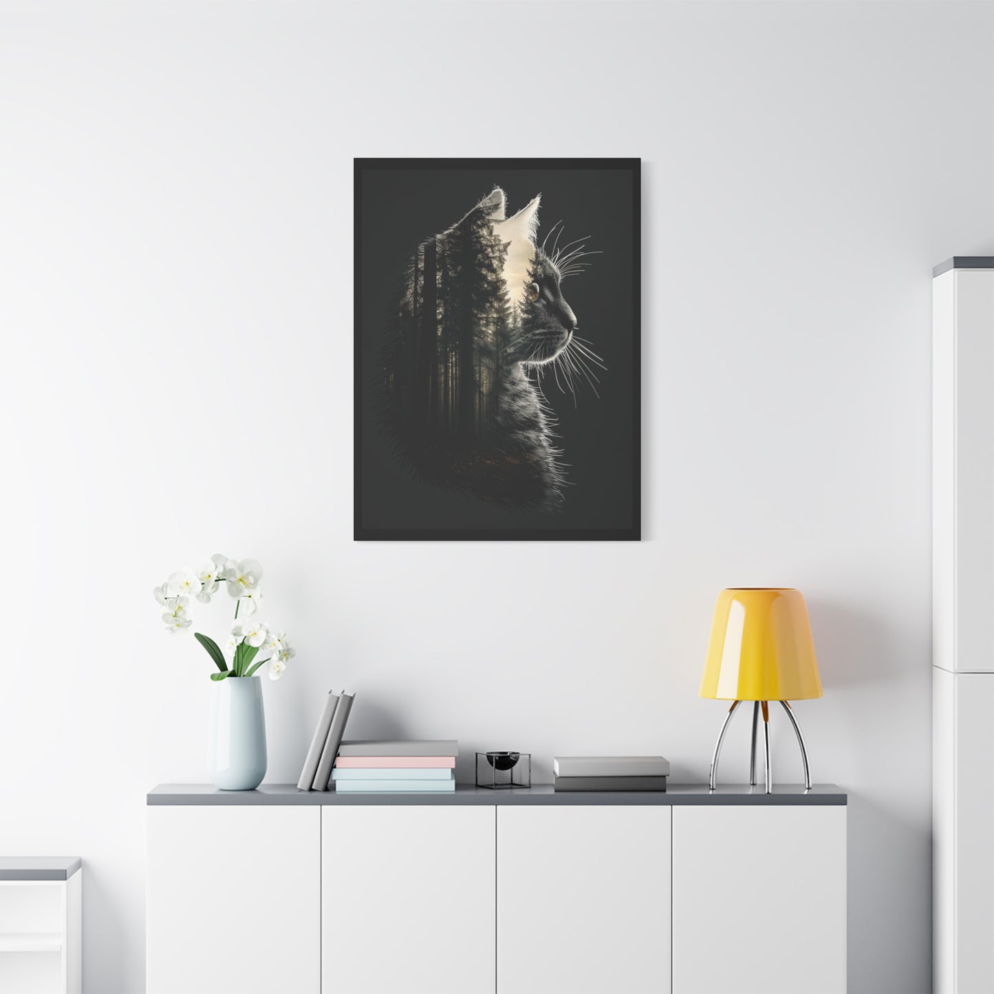 Black Cat Forest Canvas Art, Cat Lover Decor, Unique Wall Artwork, Modern Home Decoration, Gift for Animal Lovers, Nature-Inspired Art - VYBE Shop