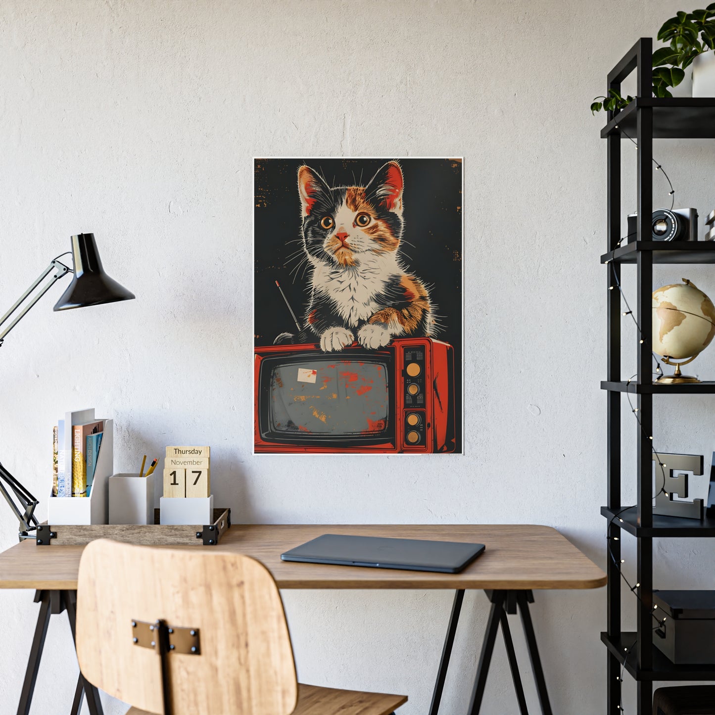 Cat Vintage Poster - Retro Cat TV Gloss Wall Art & Animal Decor - VYBE Shop