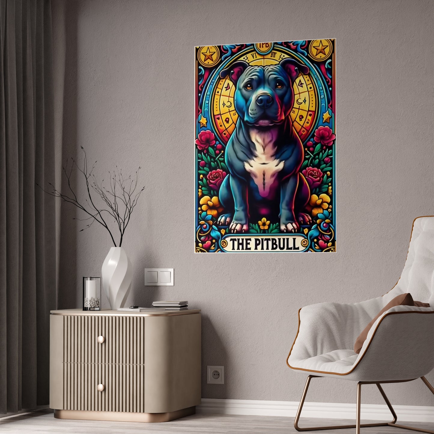Pitbull Tarot Art Print | Colorful Gloss Poster for Dog Lovers - VYBE Shop