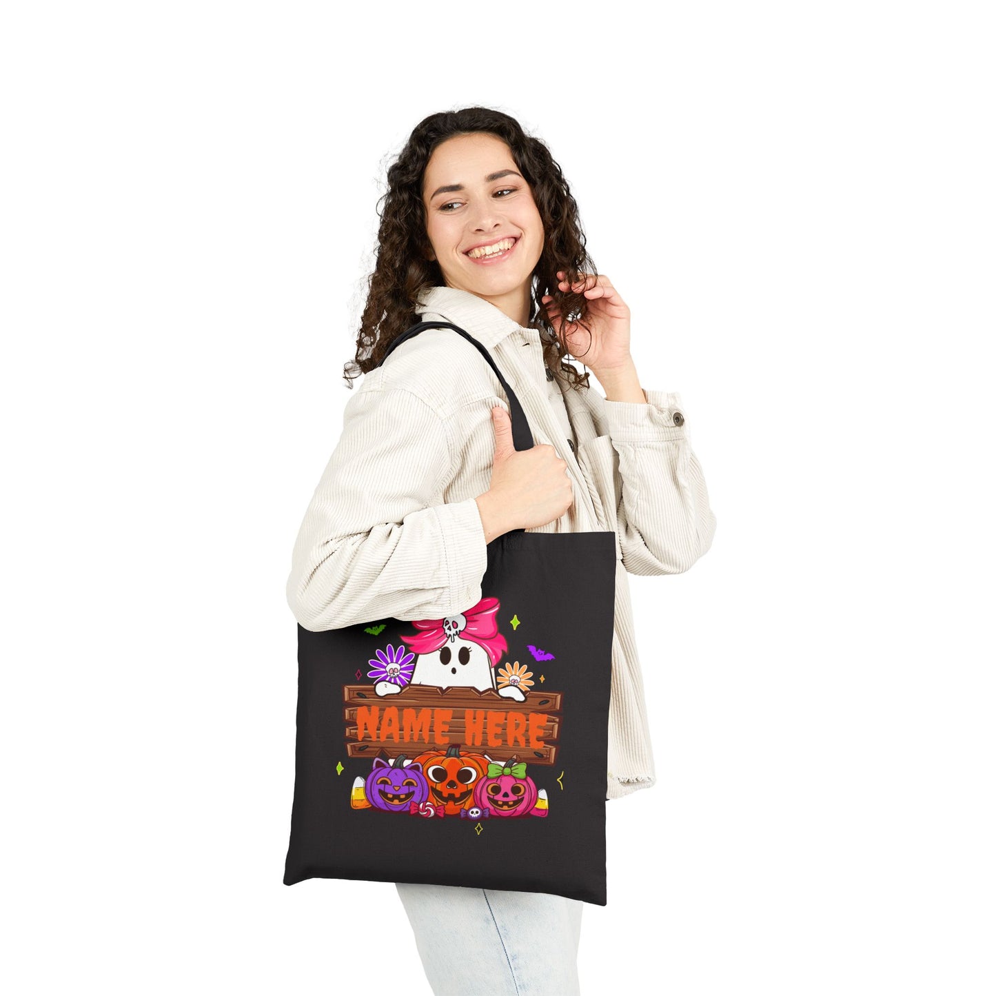 Cute Customizable Halloween Tote Bag, Spooky Canvas Bag, Personalized Trick or Treat Bag, Eco-Friendly - VYBE Shop