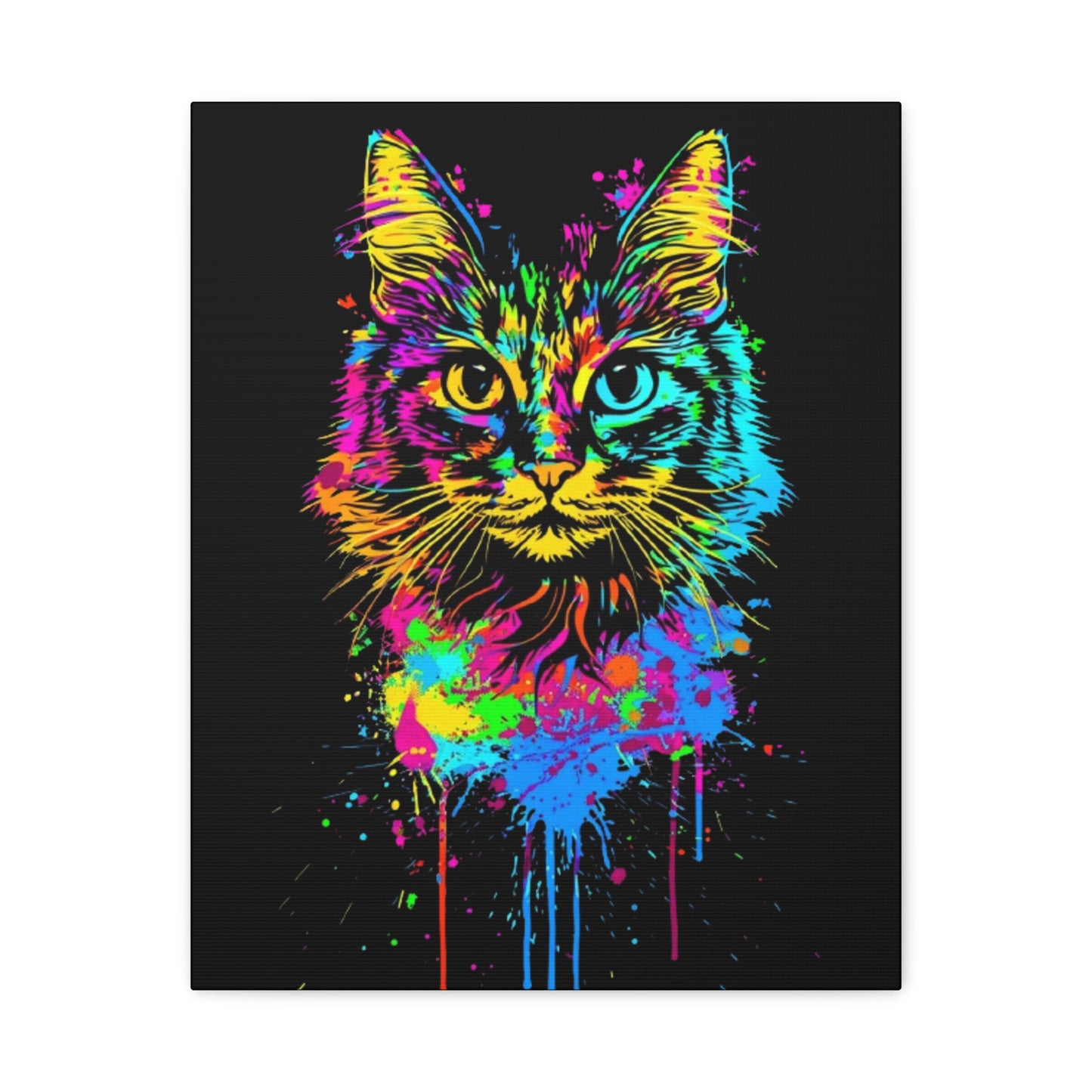 Neon Cat Design Matte Canvas Framed Print - VYBE Shop