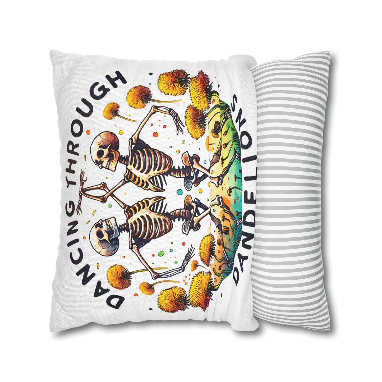 Dancing Through Dandelions Pillowcase - Decorative Accent for Cozy Home Decor, Perfect Gift for Halloween & Skeleton Lovers - VYBE Shop