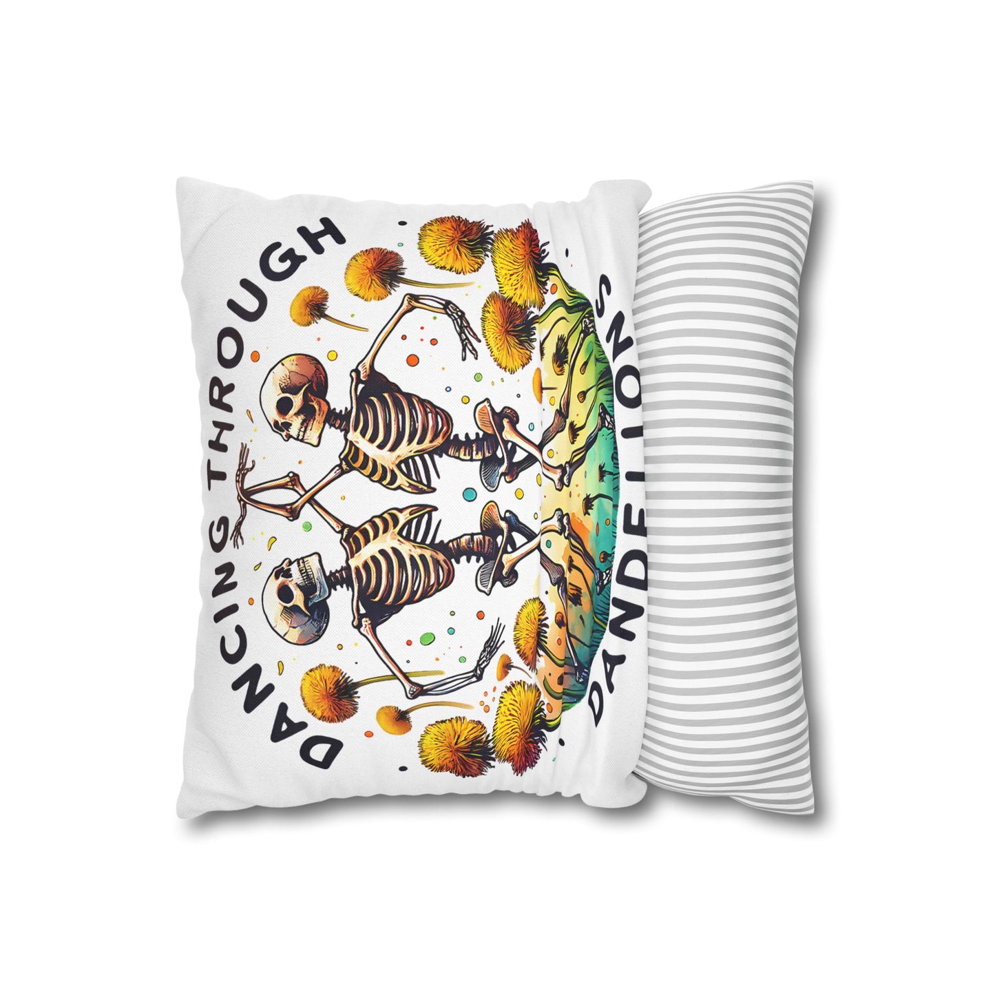 Dancing Through Dandelions Pillowcase - Decorative Accent for Cozy Home Decor, Perfect Gift for Halloween & Skeleton Lovers - VYBE Shop