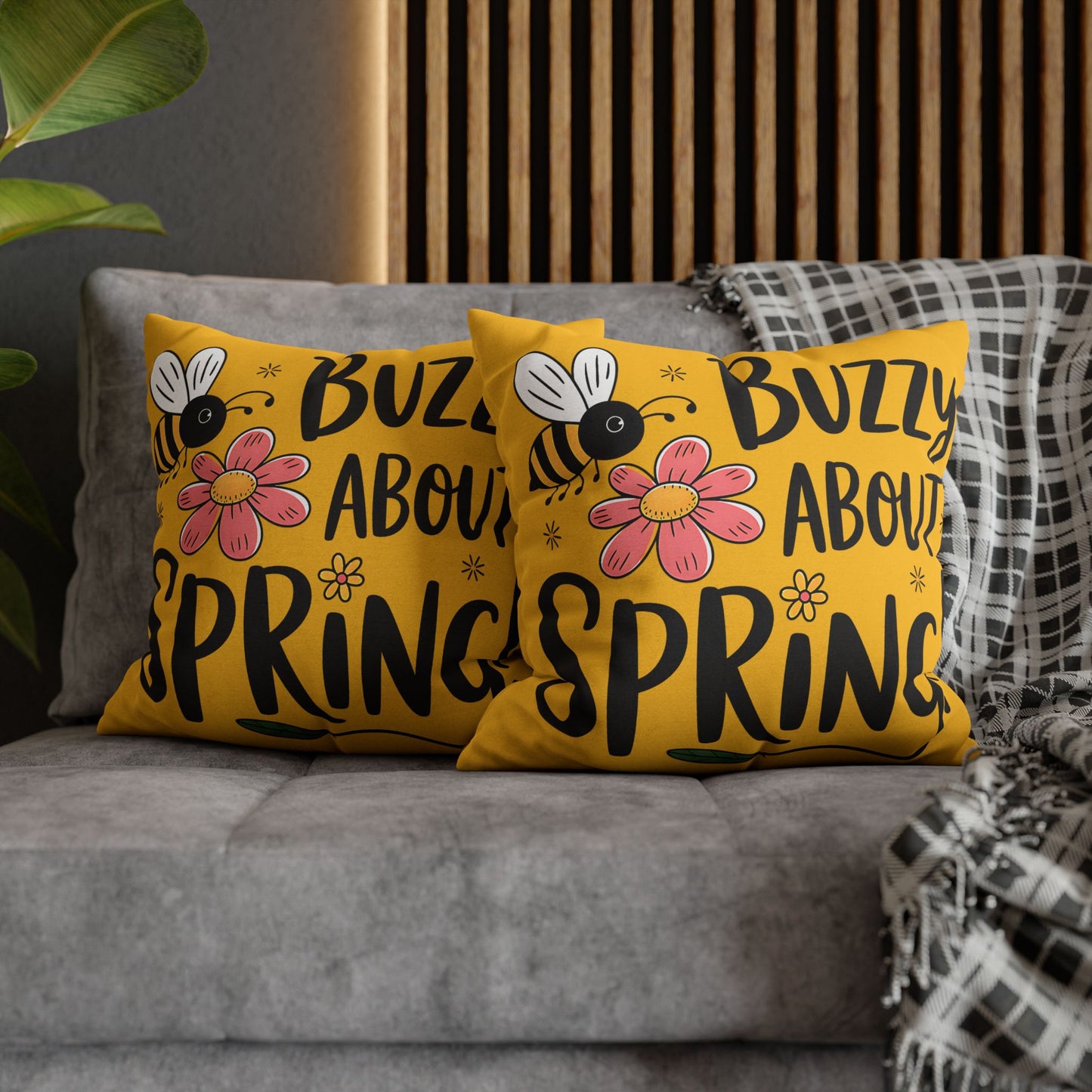 Buzzing Spring Pillowcase - Bee Themed Decorative Cushion Cover for Spring Home Decor and Floral Accent Gifts - VYBE Shop