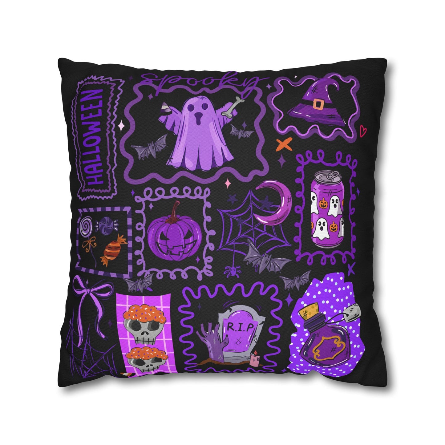 Halloween Pillowcase - Spooky Home Decor Cushion Cover with Ghost and Pumpkin Design - VYBE Shop