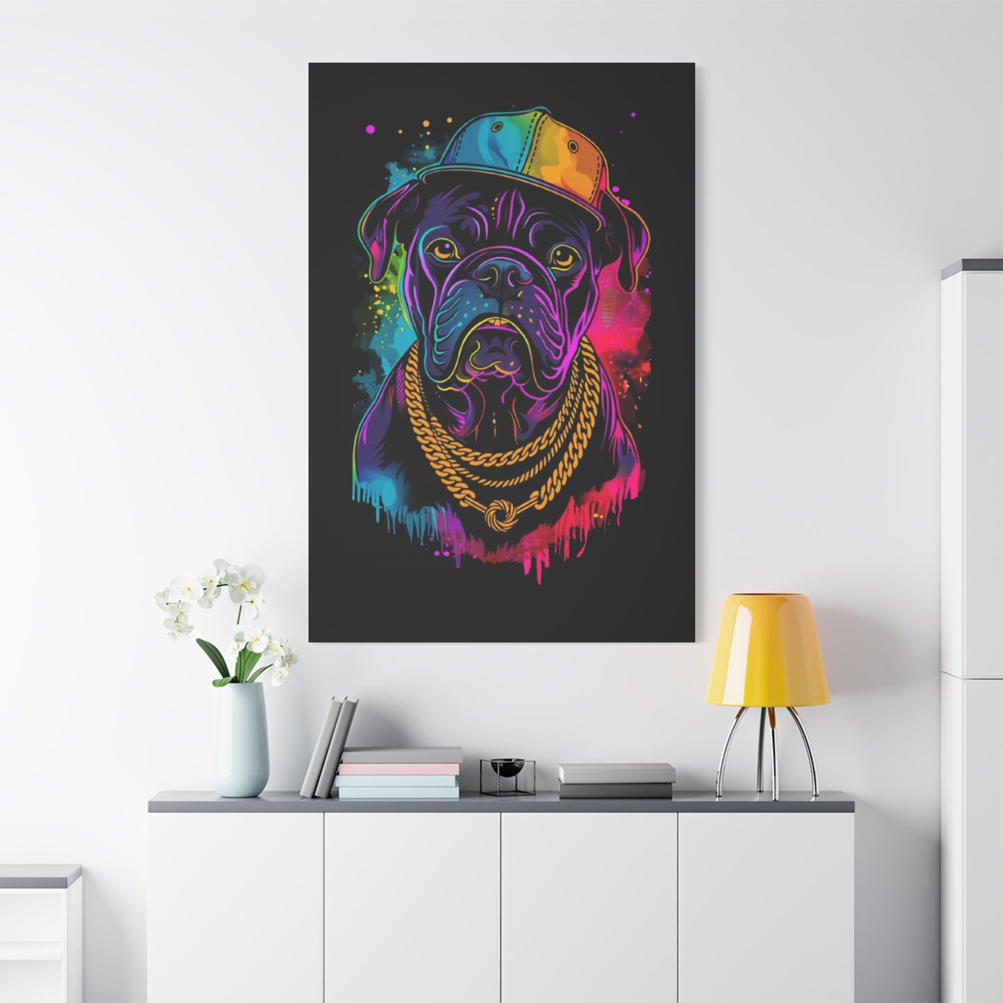 Neon Dog In Chain Matte Canvas, Stretched, 1.25" - VYBE Shop