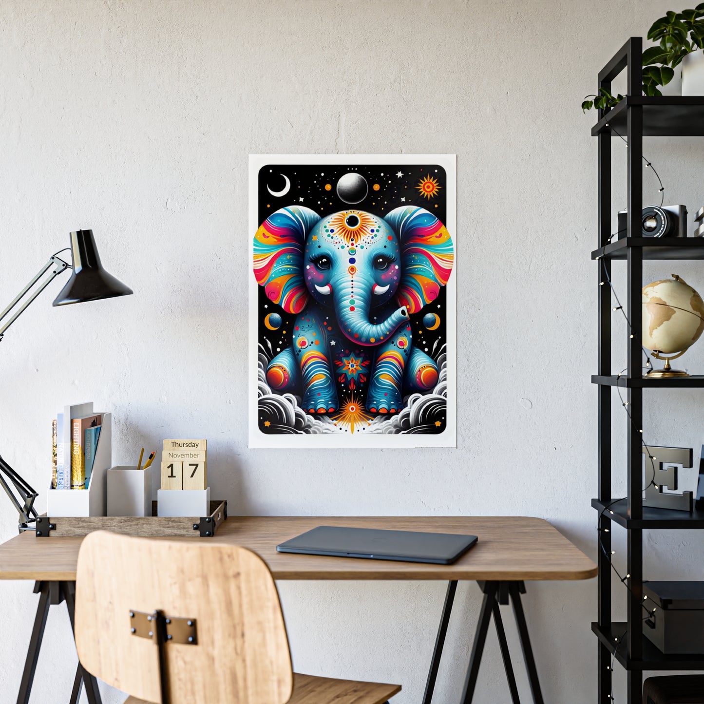 Vibrant Elephant Art Poster, Glossy Wall Decor - VYBE Shop