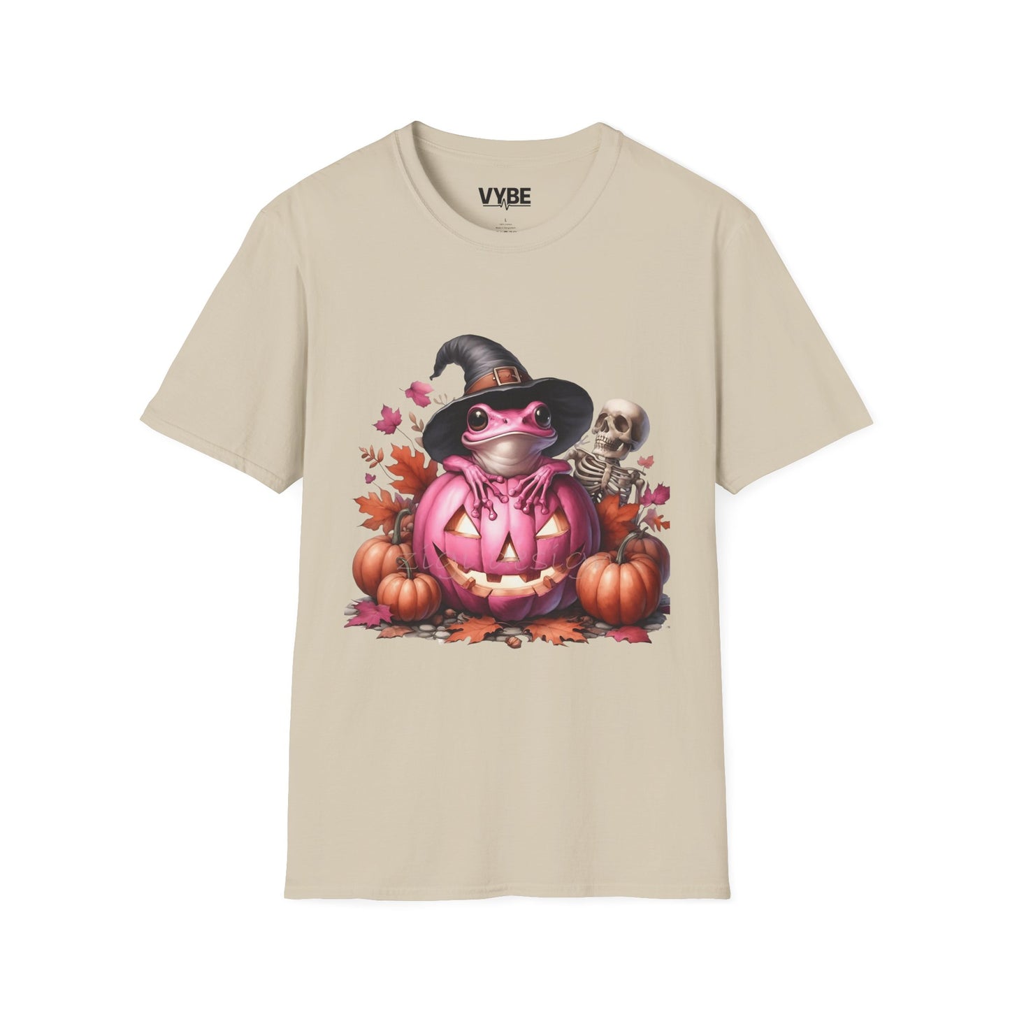 Halloween- Cute Pink Halloween Frog T-Shirt, Pumpkin Tee, Fall Apparel, Unisex Halloween Shirt, Cute Skeleton Design - VYBE Shop