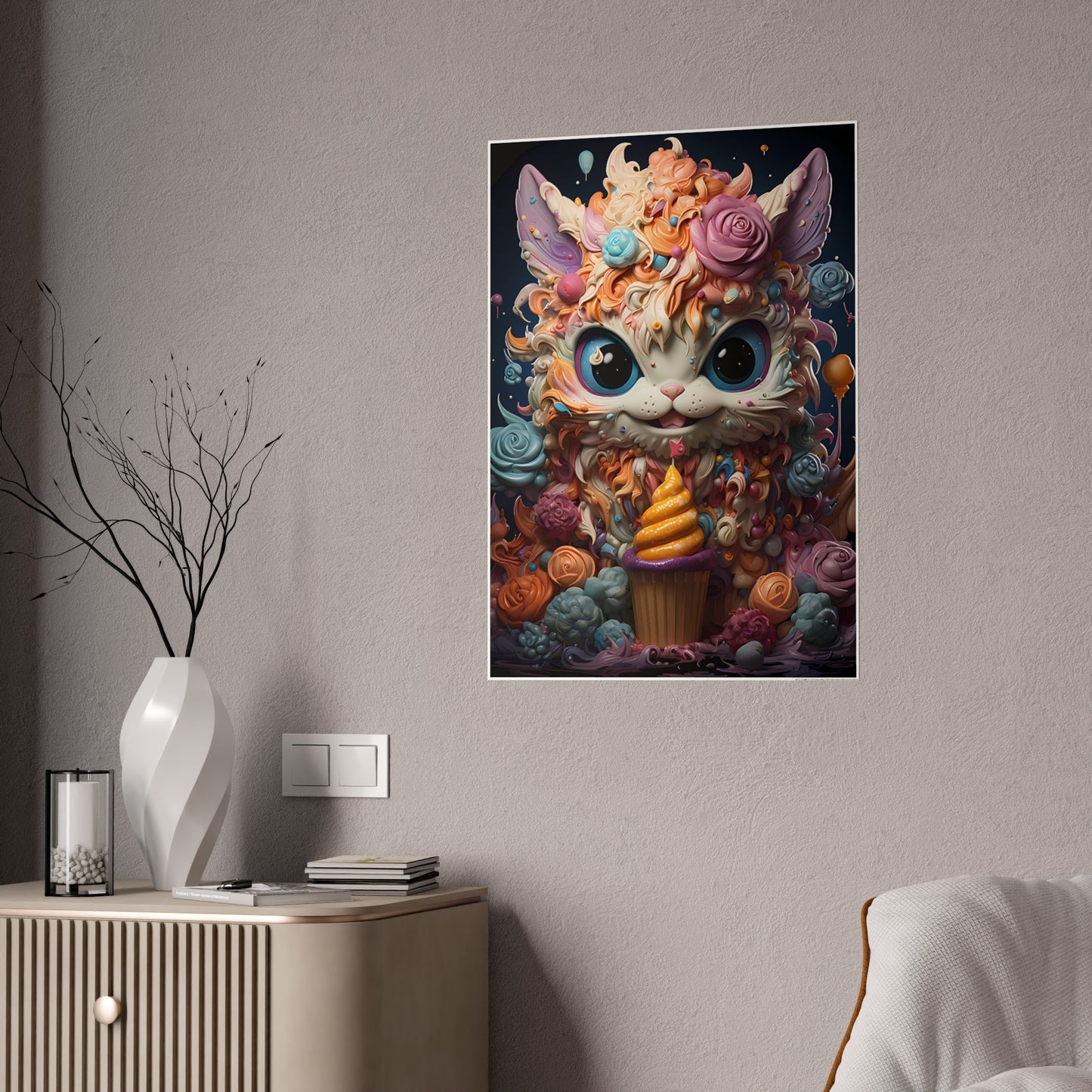 Whimsical Cat Art Print - Charming Poster for Kids Room Decor - VYBE Shop